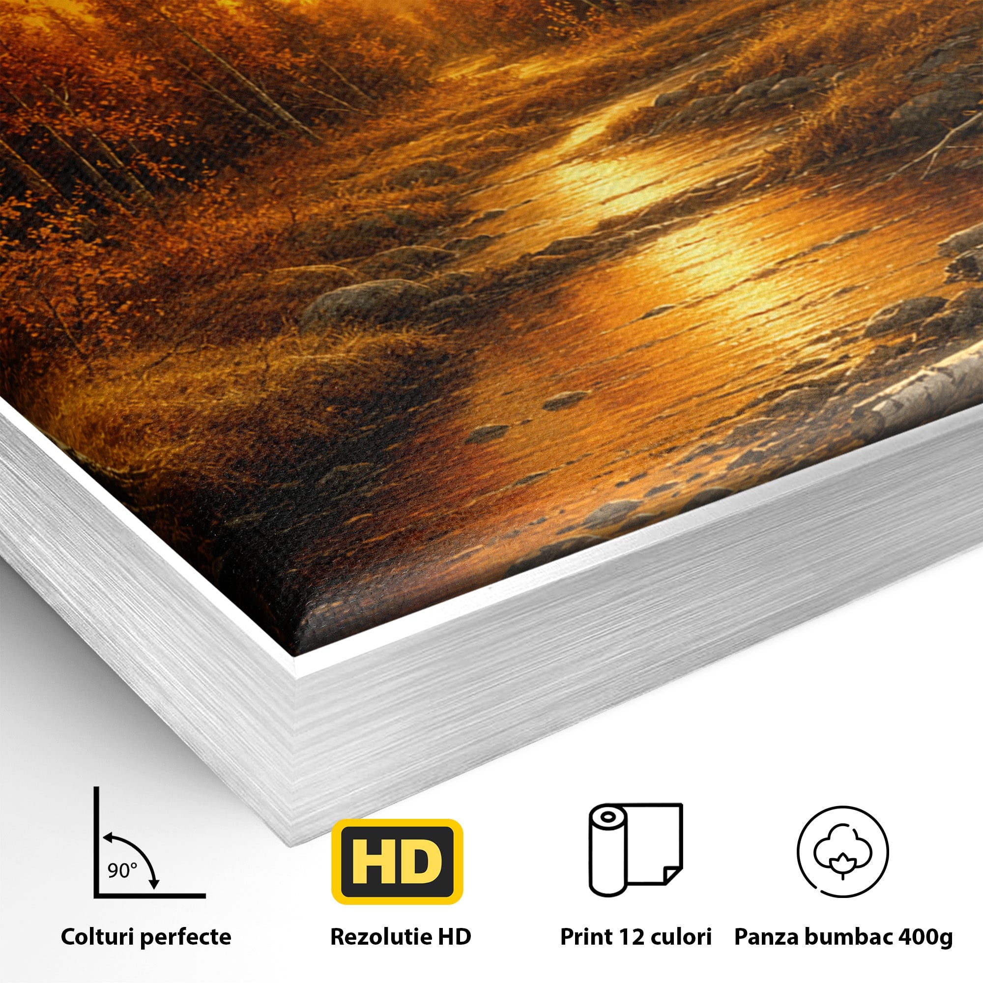 Tablou Canvas Premium LuxCanva® A1734, Apus De Toamna, Apus, Toamna, Padure, Rau, Living, Culori Vibrante