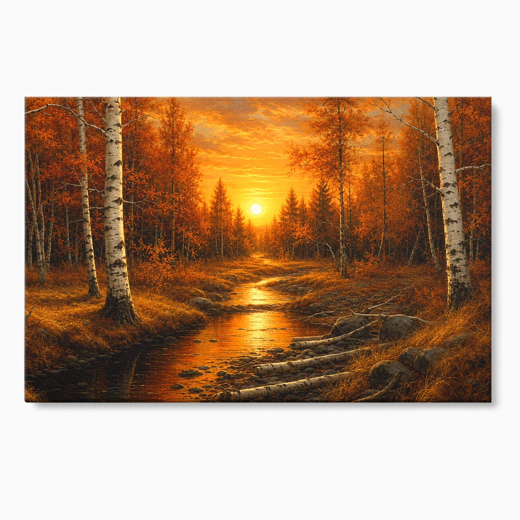 Tablou Canvas Premium LuxCanva® A1734, Apus De Toamna, Apus, Toamna, Padure, Rau, Living, Culori Vibrante