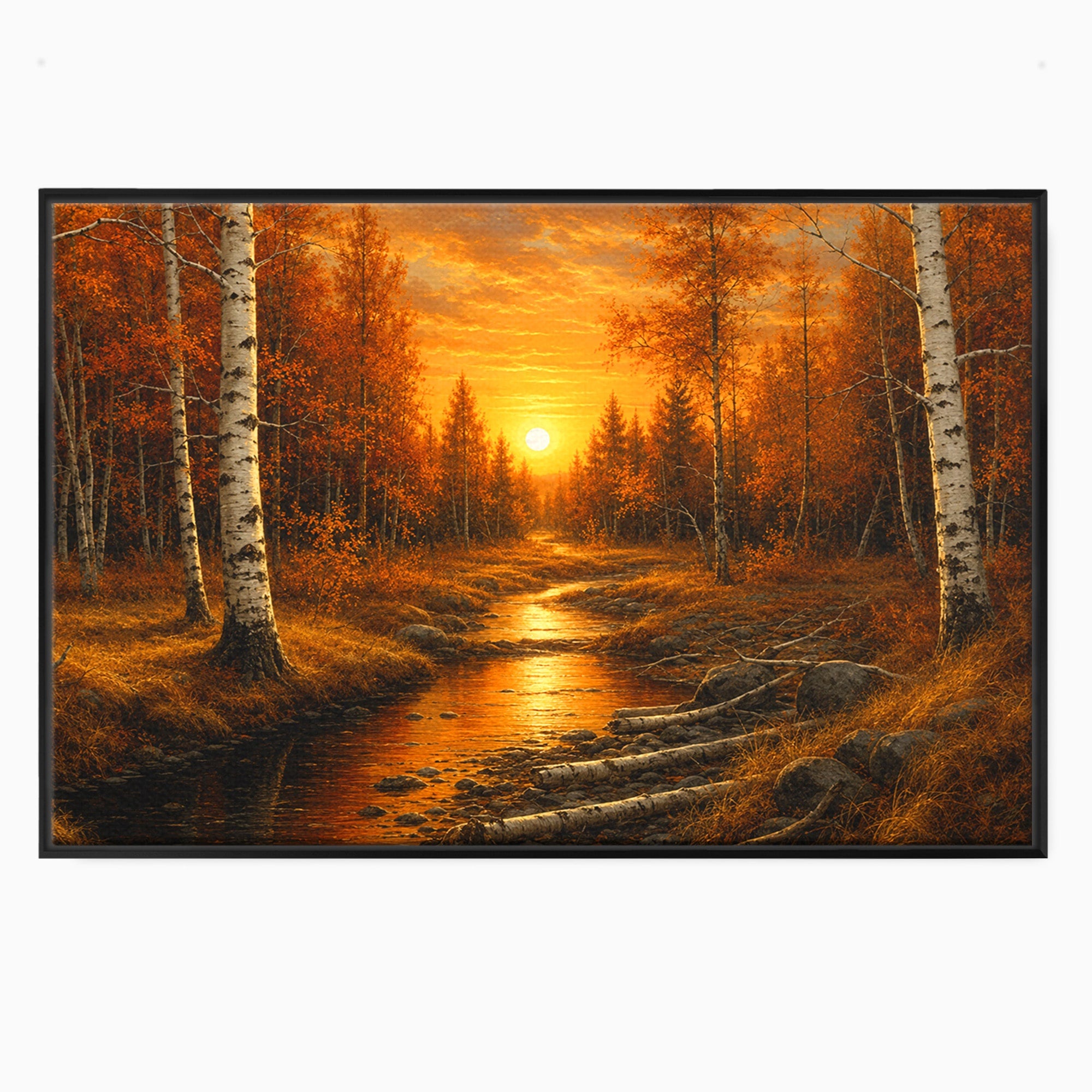 Tablou Canvas Premium LuxCanva® A1734, Apus De Toamna, Apus, Toamna, Padure, Rau, Living, Culori Vibrante
