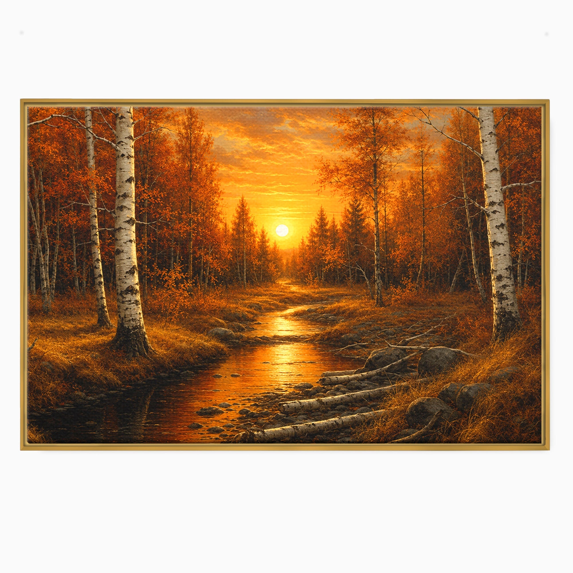 Tablou Canvas Premium LuxCanva® A1734, Apus De Toamna, Apus, Toamna, Padure, Rau, Living, Culori Vibrante