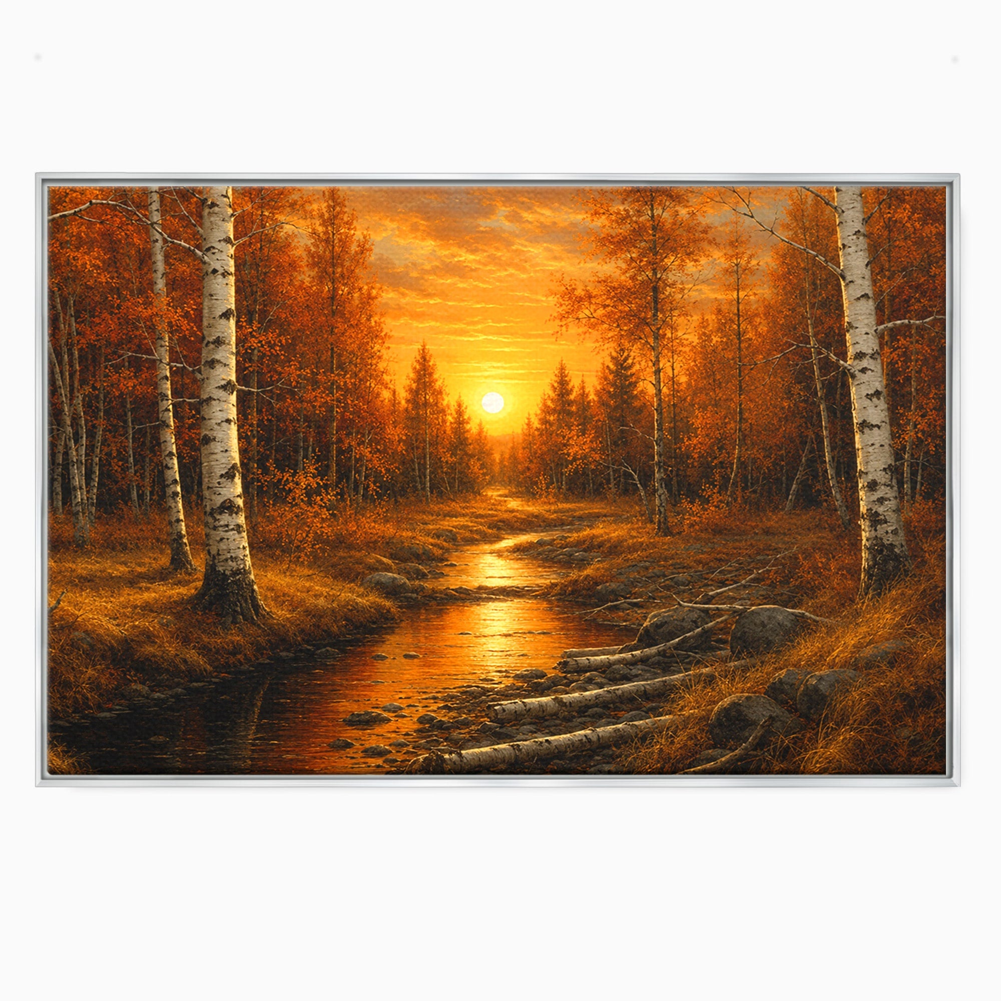 Tablou Canvas Premium LuxCanva® A1734, Apus De Toamna, Apus, Toamna, Padure, Rau, Living, Culori Vibrante