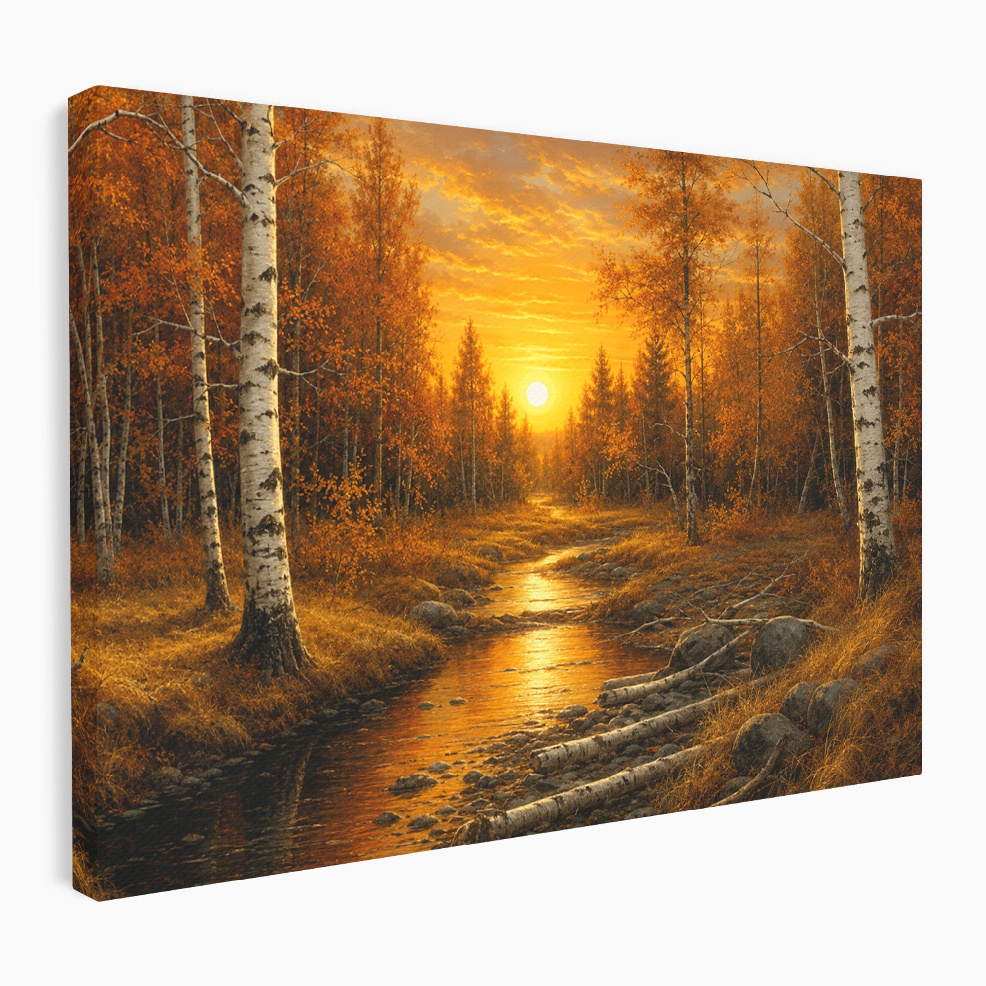 Tablou Canvas Premium LuxCanva® A1734, Apus De Toamna, Apus, Toamna, Padure, Rau, Living, Culori Vibrante
