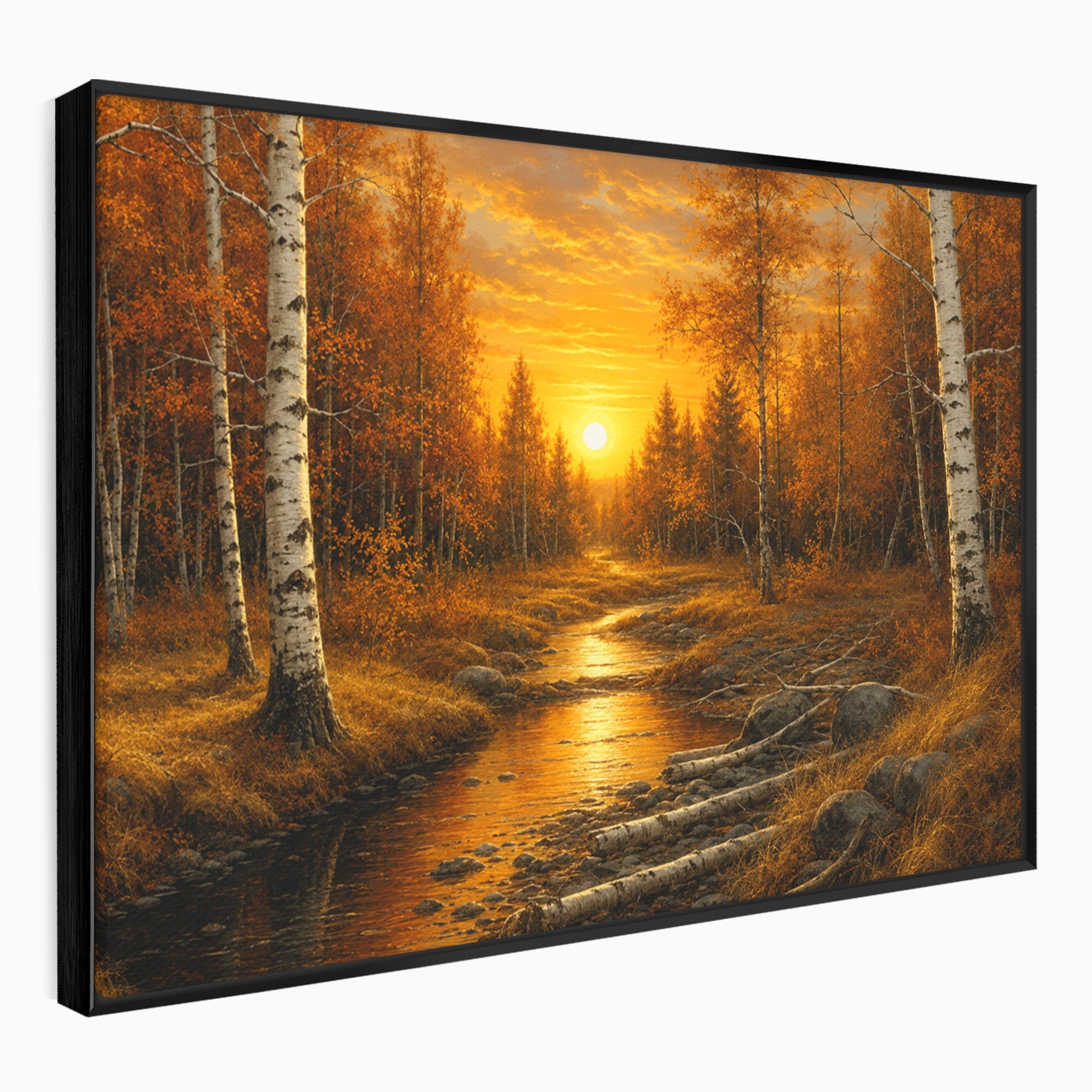 Tablou Canvas Premium LuxCanva® A1734, Apus De Toamna, Apus, Toamna, Padure, Rau, Living, Culori Vibrante