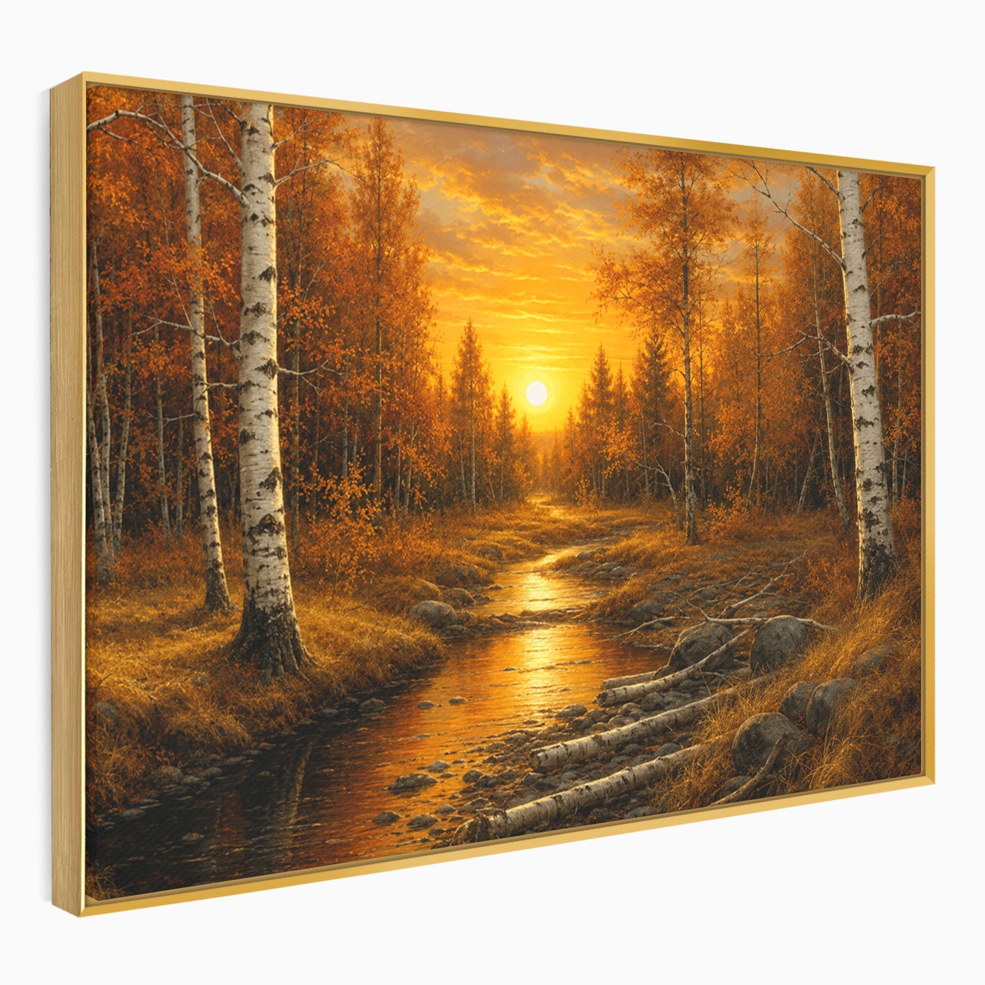 Tablou Canvas Premium LuxCanva® A1734, Apus De Toamna, Apus, Toamna, Padure, Rau, Living, Culori Vibrante