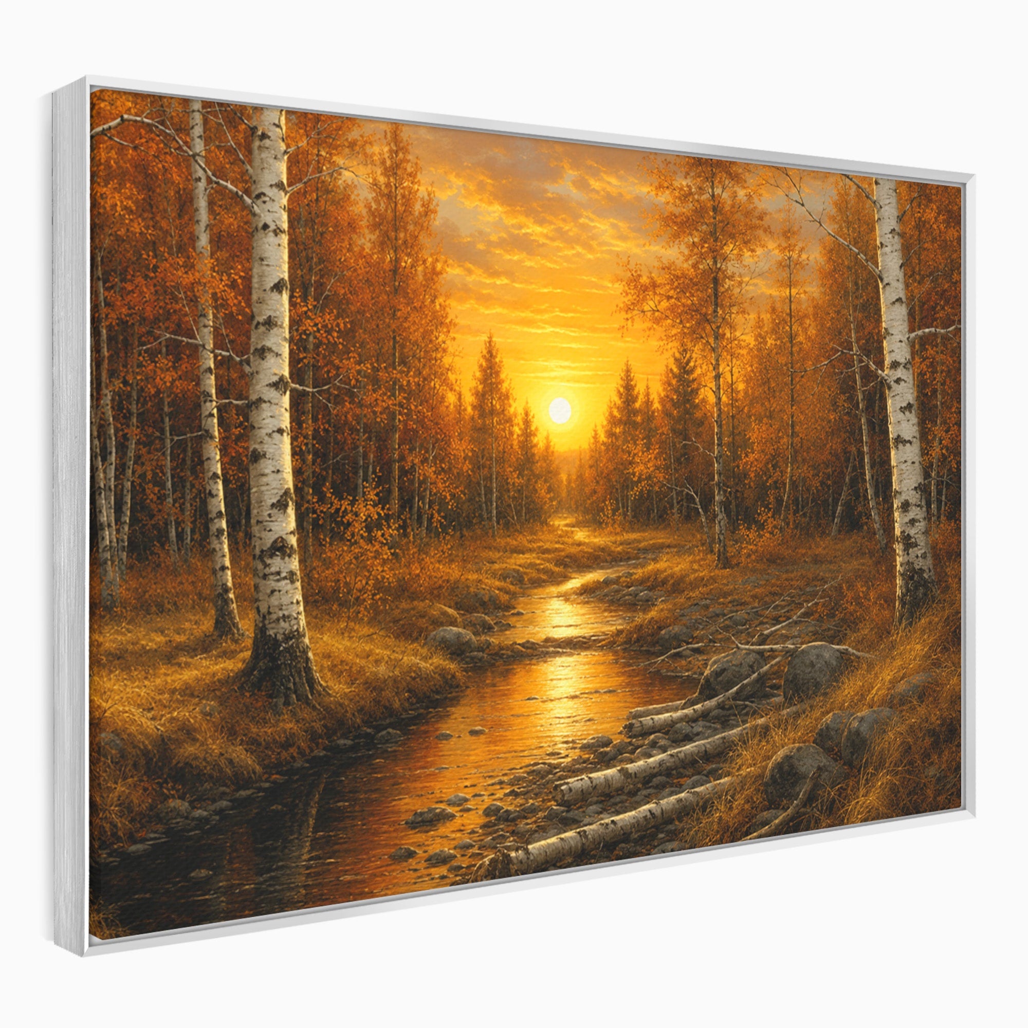Tablou Canvas Premium LuxCanva® A1734, Apus De Toamna, Apus, Toamna, Padure, Rau, Living, Culori Vibrante