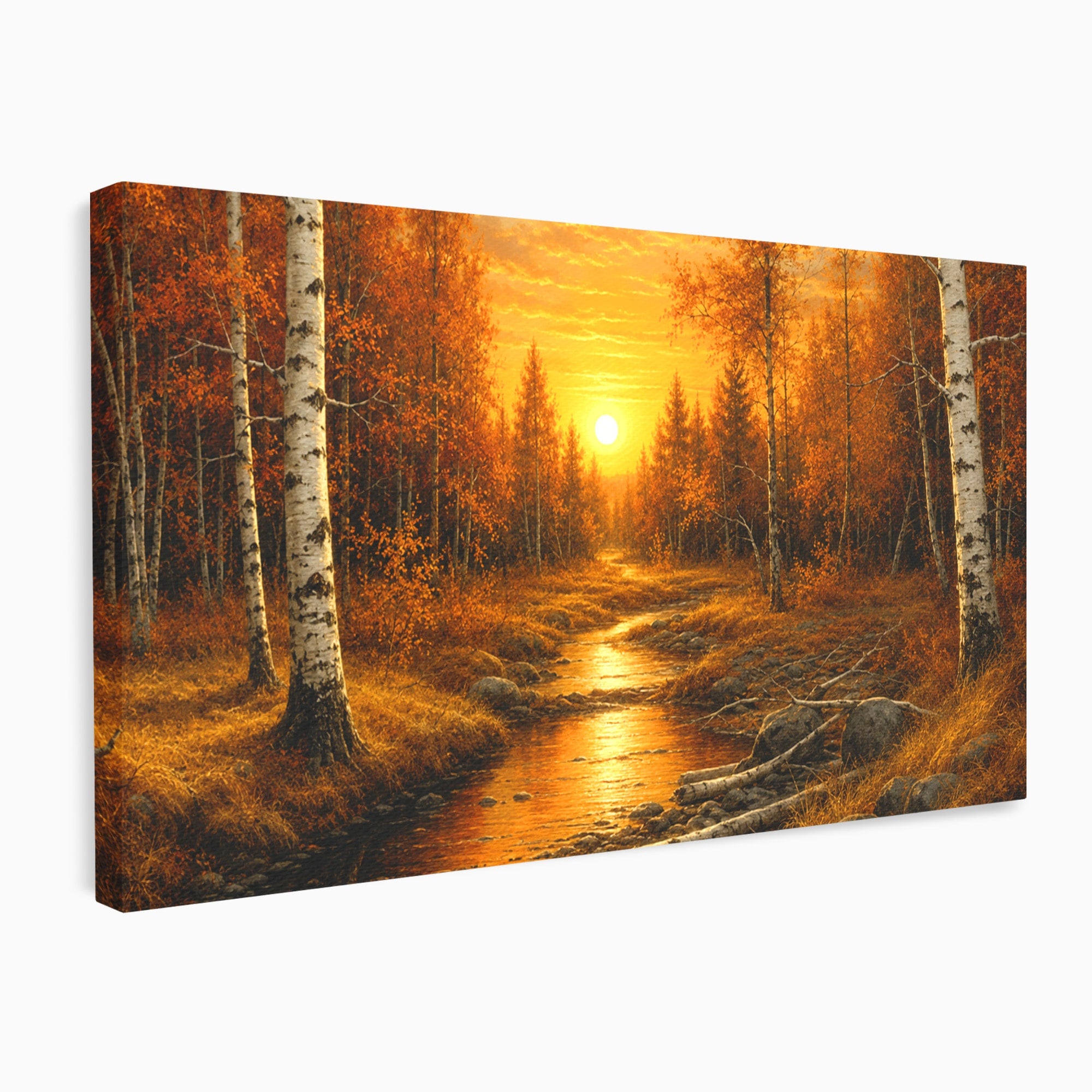 Tablou Canvas Premium LuxCanva® A1734, Apus De Toamna, Apus, Toamna, Padure, Rau, Living, Culori Vibrante