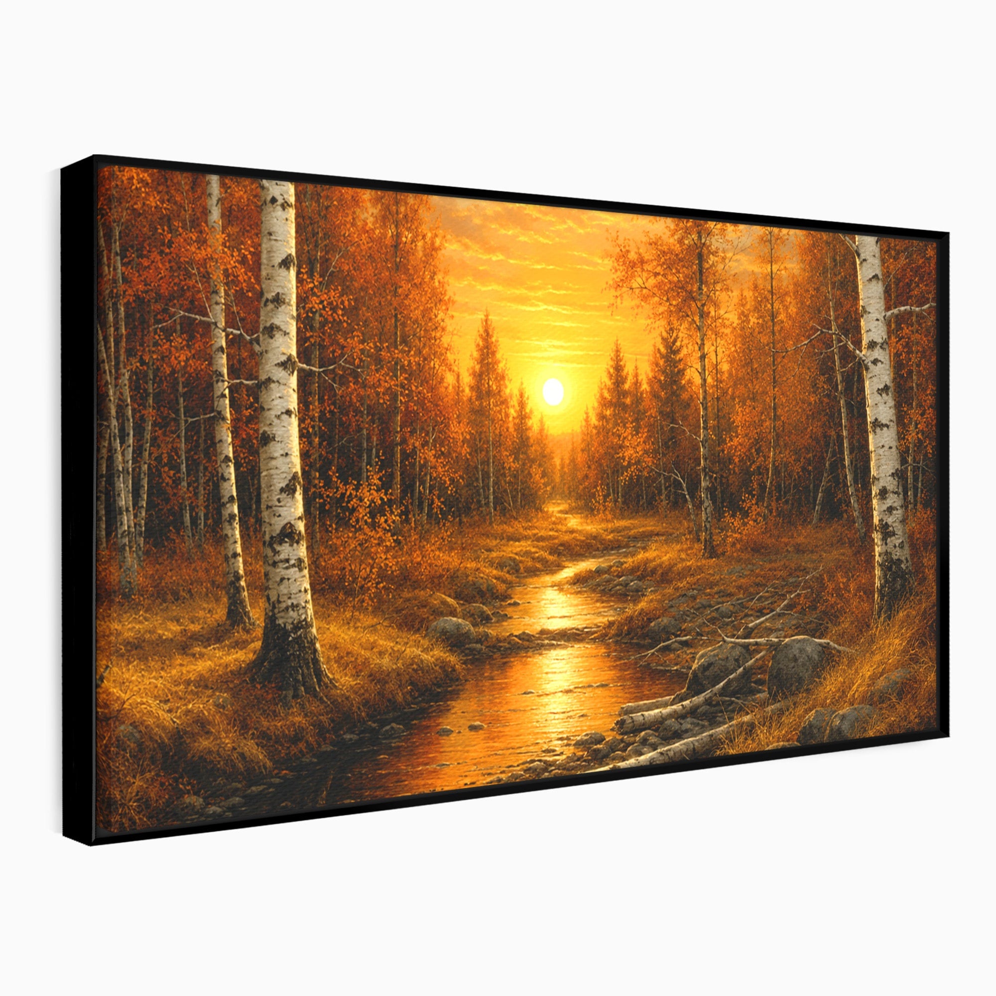 Tablou Canvas Premium LuxCanva® A1734, Apus De Toamna, Apus, Toamna, Padure, Rau, Living, Culori Vibrante