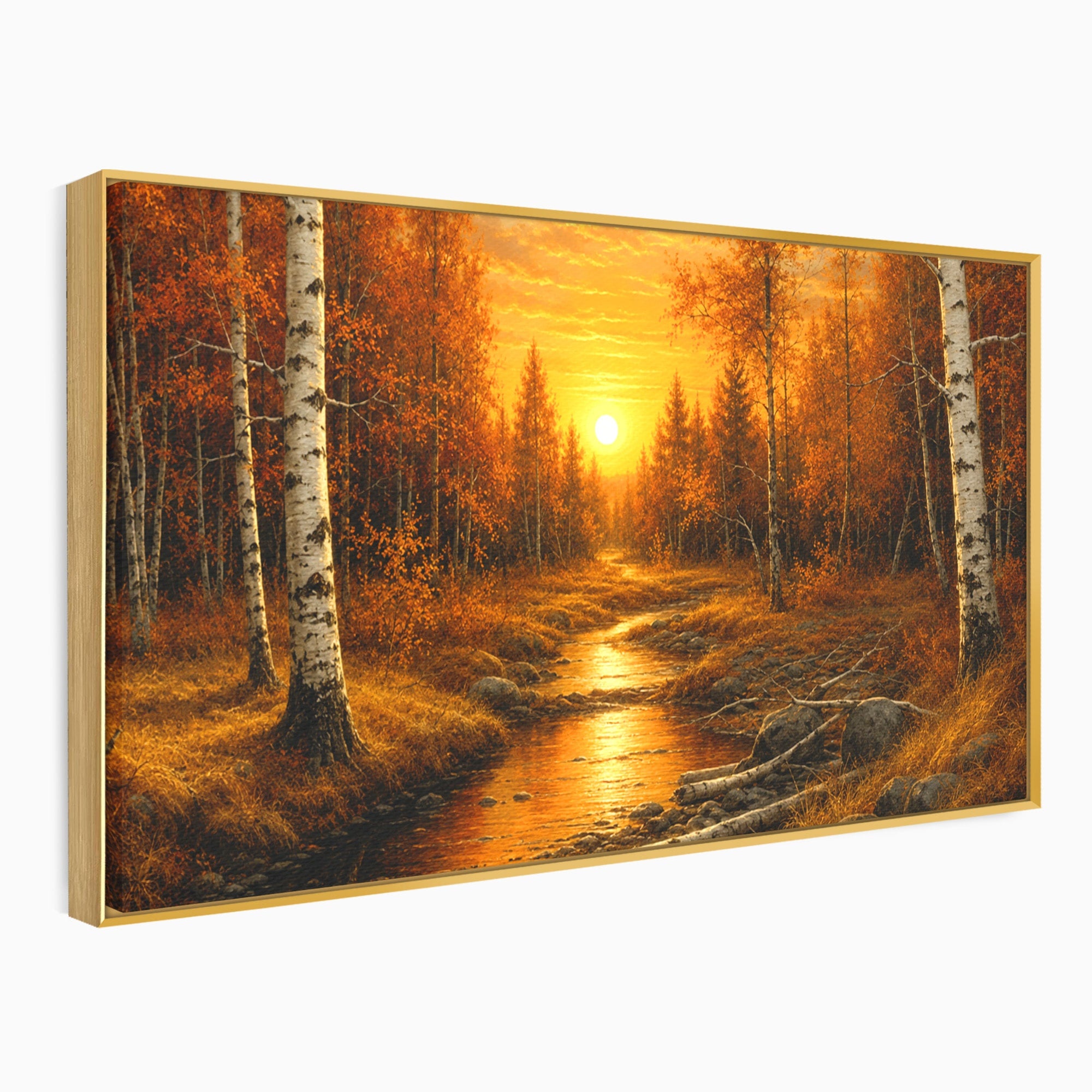 Tablou Canvas Premium LuxCanva® A1734, Apus De Toamna, Apus, Toamna, Padure, Rau, Living, Culori Vibrante