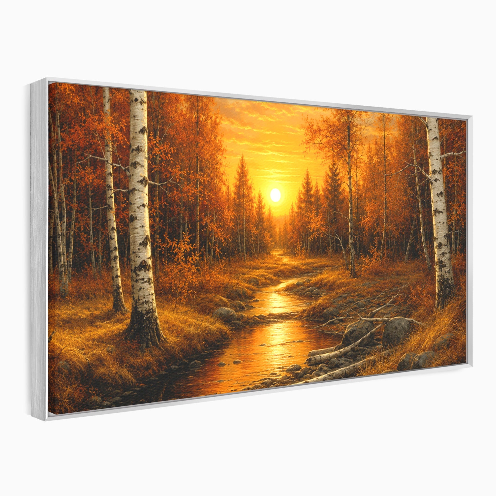 Tablou Canvas Premium LuxCanva® A1734, Apus De Toamna, Apus, Toamna, Padure, Rau, Living, Culori Vibrante