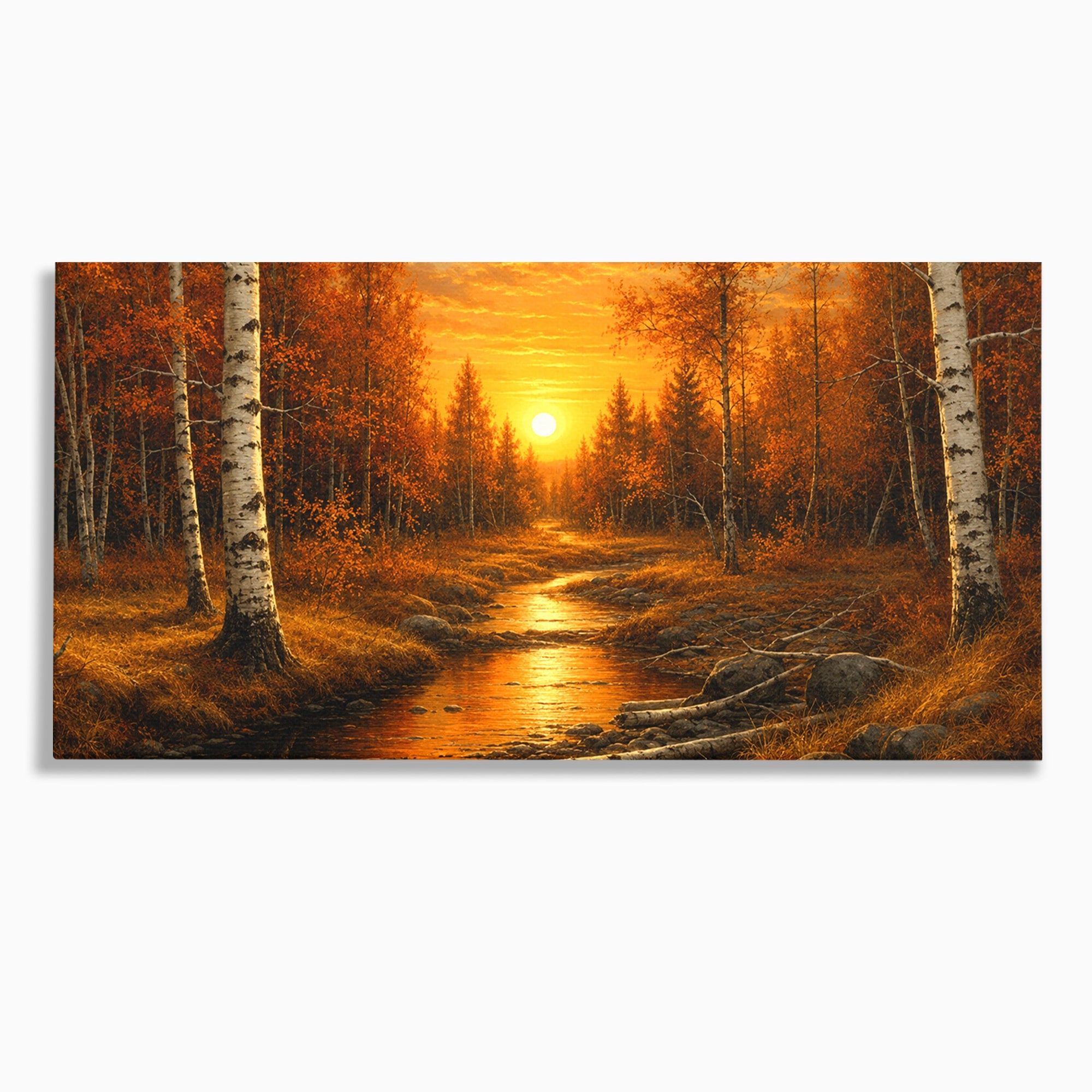 Tablou Canvas Premium LuxCanva® A1734, Apus De Toamna, Apus, Toamna, Padure, Rau, Living, Culori Vibrante