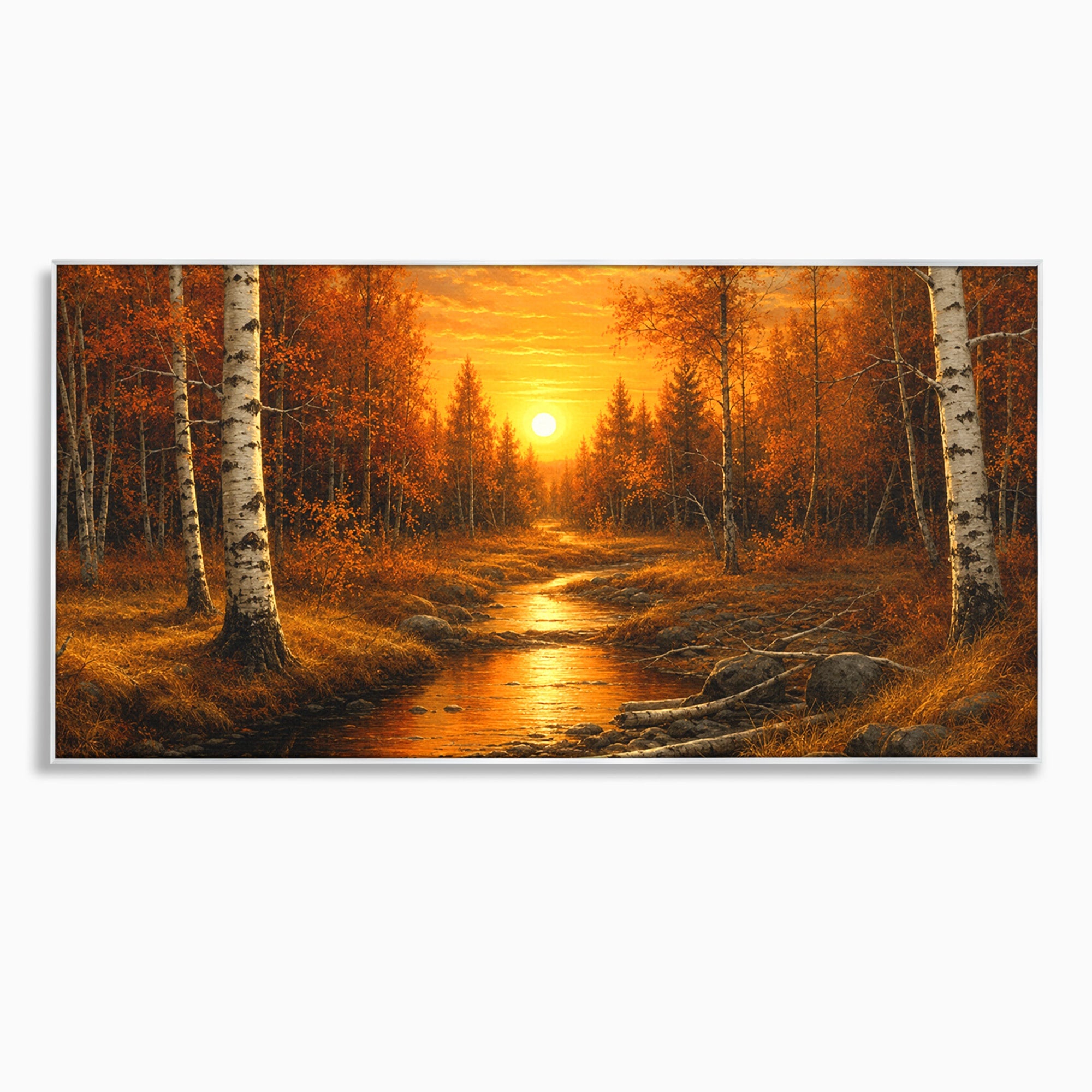 Tablou Canvas Premium LuxCanva® A1734, Apus De Toamna, Apus, Toamna, Padure, Rau, Living, Culori Vibrante