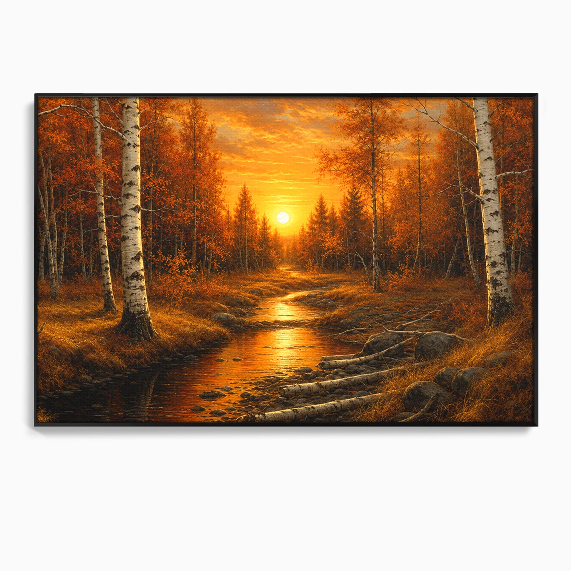 Tablou Canvas Premium LuxCanva® A1734, Apus De Toamna, Apus, Toamna, Padure, Rau, Living, Culori Vibrante