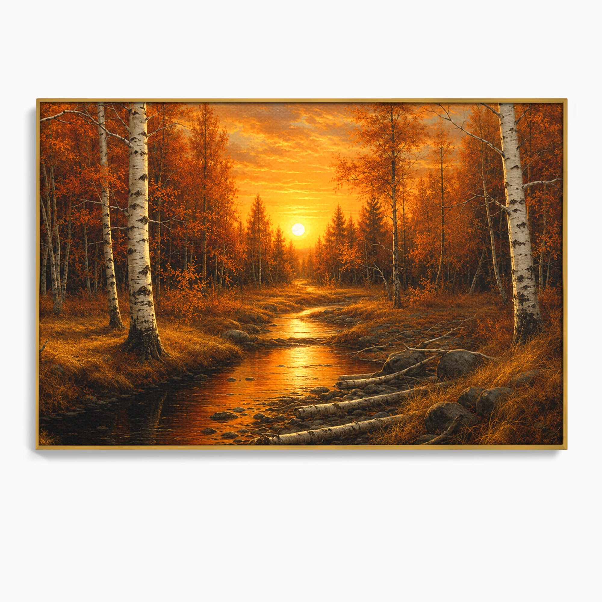 Tablou Canvas Premium LuxCanva® A1734, Apus De Toamna, Apus, Toamna, Padure, Rau, Living, Culori Vibrante