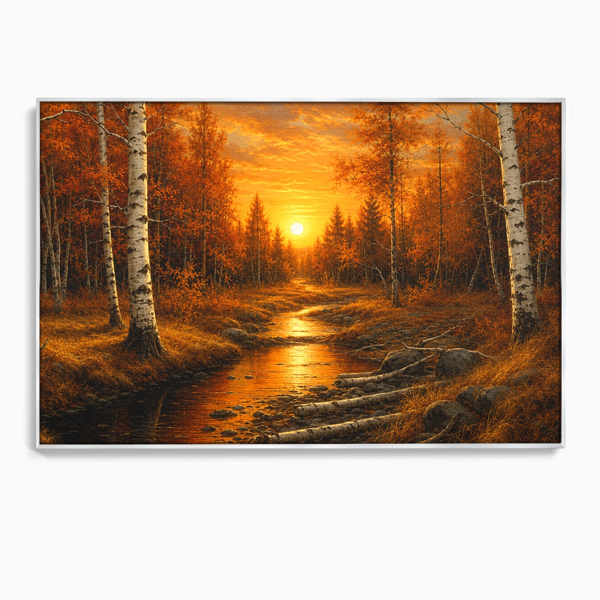Tablou Canvas Premium LuxCanva® A1734, Apus De Toamna, Apus, Toamna, Padure, Rau, Living, Culori Vibrante