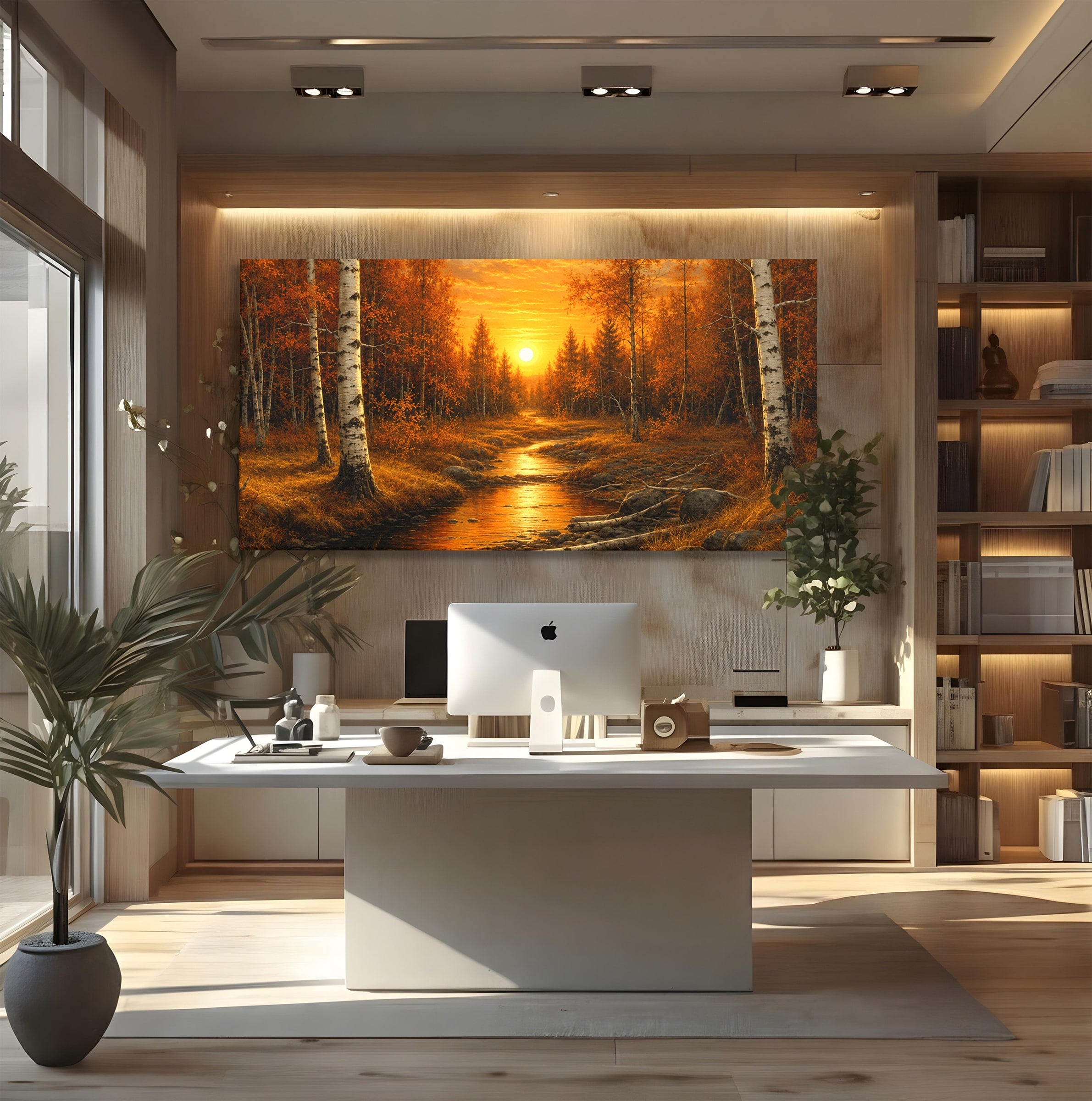 Tablou Canvas Premium LuxCanva® A1734, Apus De Toamna, Apus, Toamna, Padure, Rau, Living, Culori Vibrante
