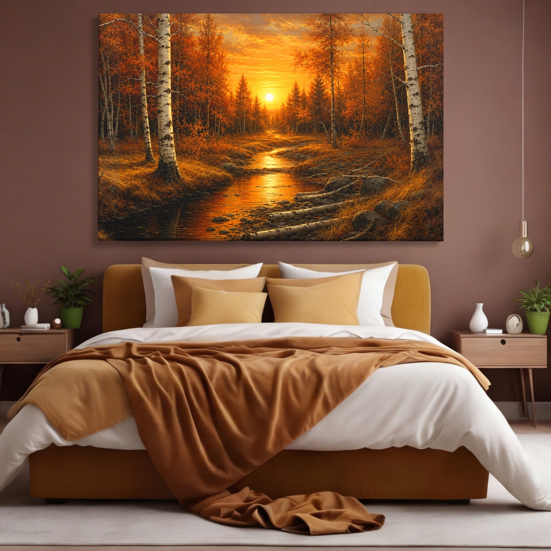 Tablou Canvas Premium LuxCanva® A1734, Apus De Toamna, Apus, Toamna, Padure, Rau, Living, Culori Vibrante