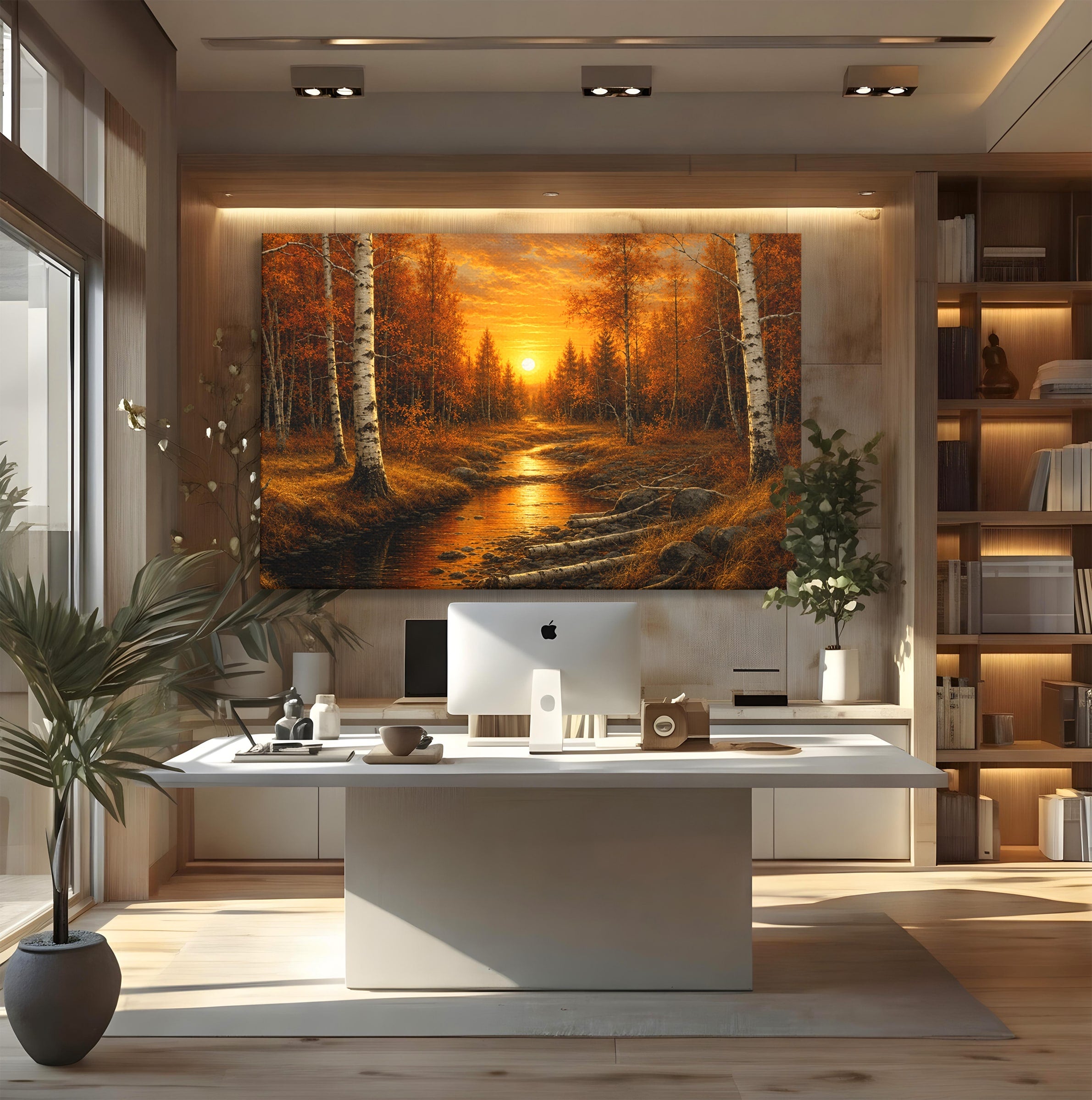 Tablou Canvas Premium LuxCanva® A1734, Apus De Toamna, Apus, Toamna, Padure, Rau, Living, Culori Vibrante