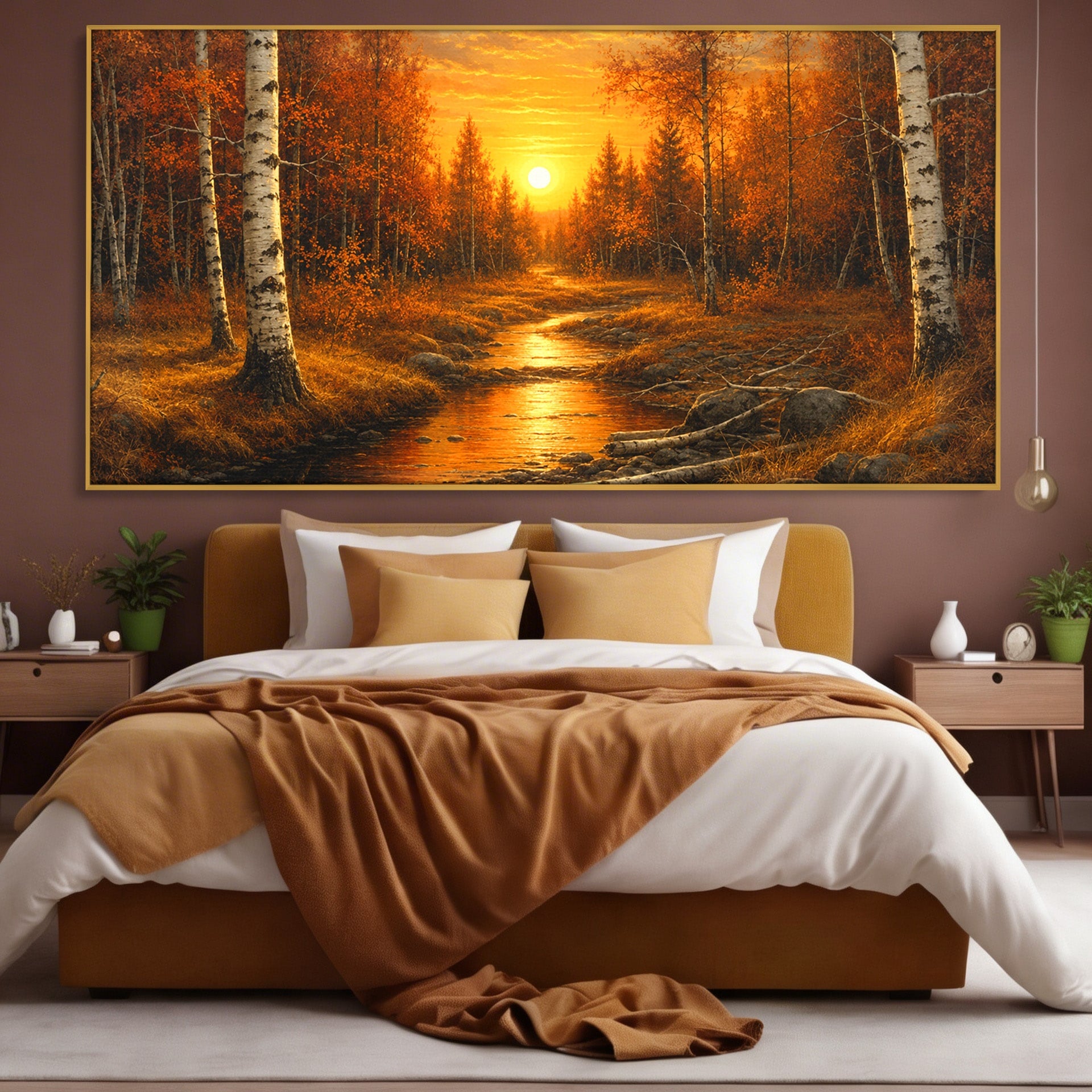 Tablou Canvas Premium LuxCanva® A1734, Apus De Toamna, Apus, Toamna, Padure, Rau, Living, Culori Vibrante