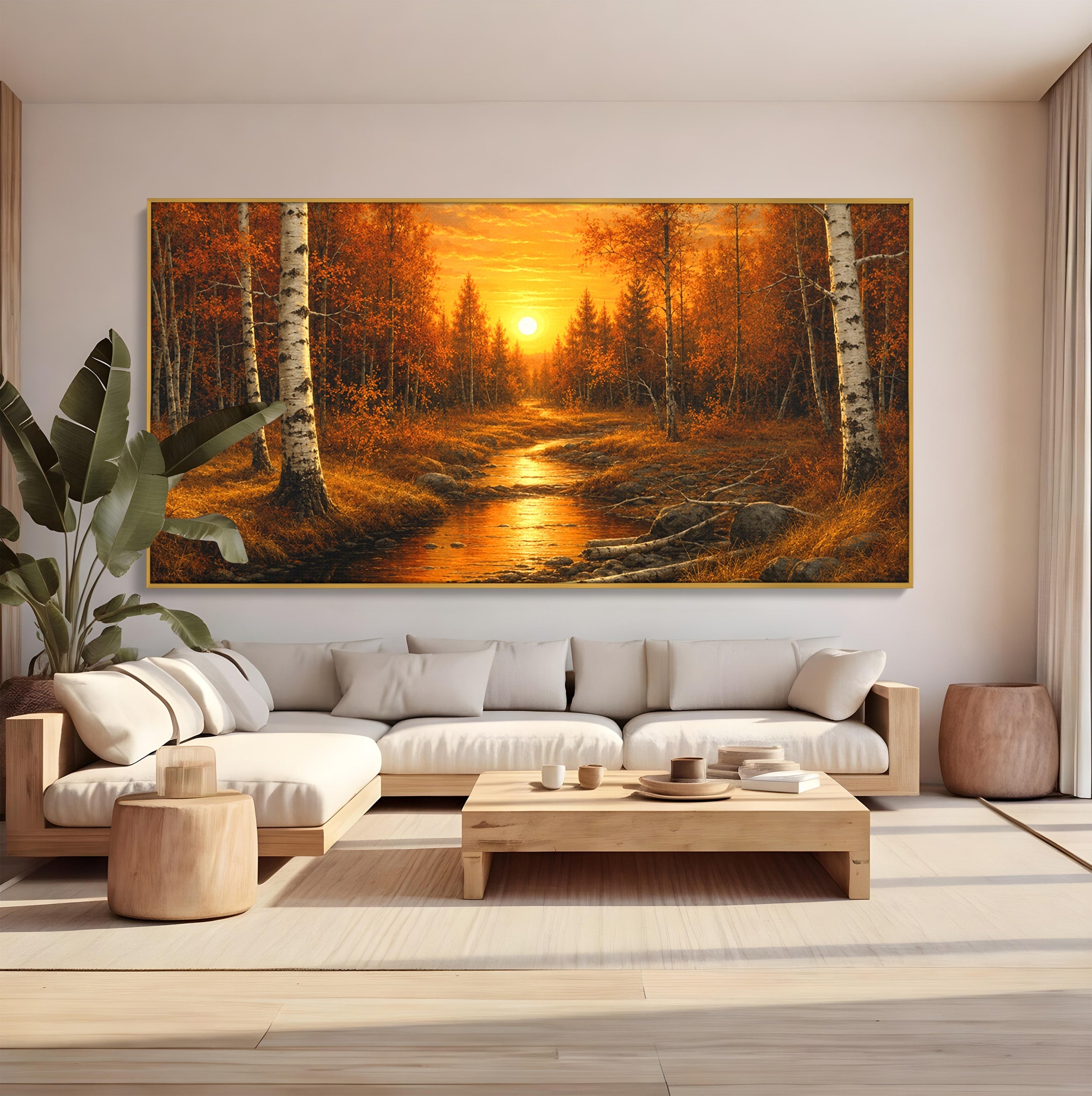 Tablou Canvas Premium LuxCanva® A1734, Apus De Toamna, Apus, Toamna, Padure, Rau, Living, Culori Vibrante