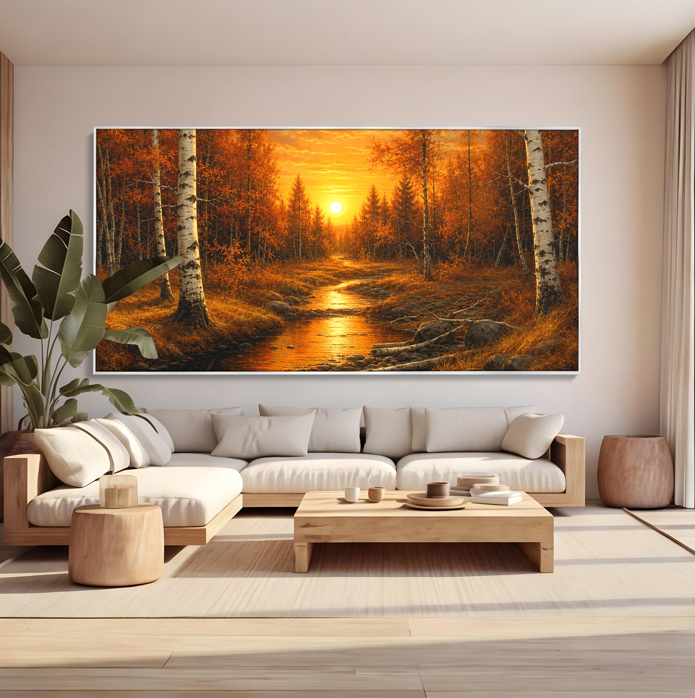 Tablou Canvas Premium LuxCanva® A1734, Apus De Toamna, Apus, Toamna, Padure, Rau, Living, Culori Vibrante