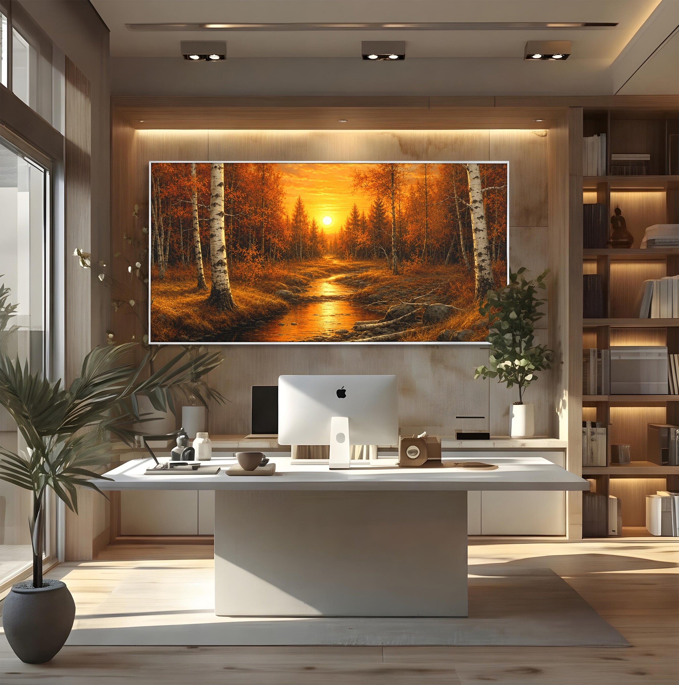 Tablou Canvas Premium LuxCanva® A1734, Apus De Toamna, Apus, Toamna, Padure, Rau, Living, Culori Vibrante