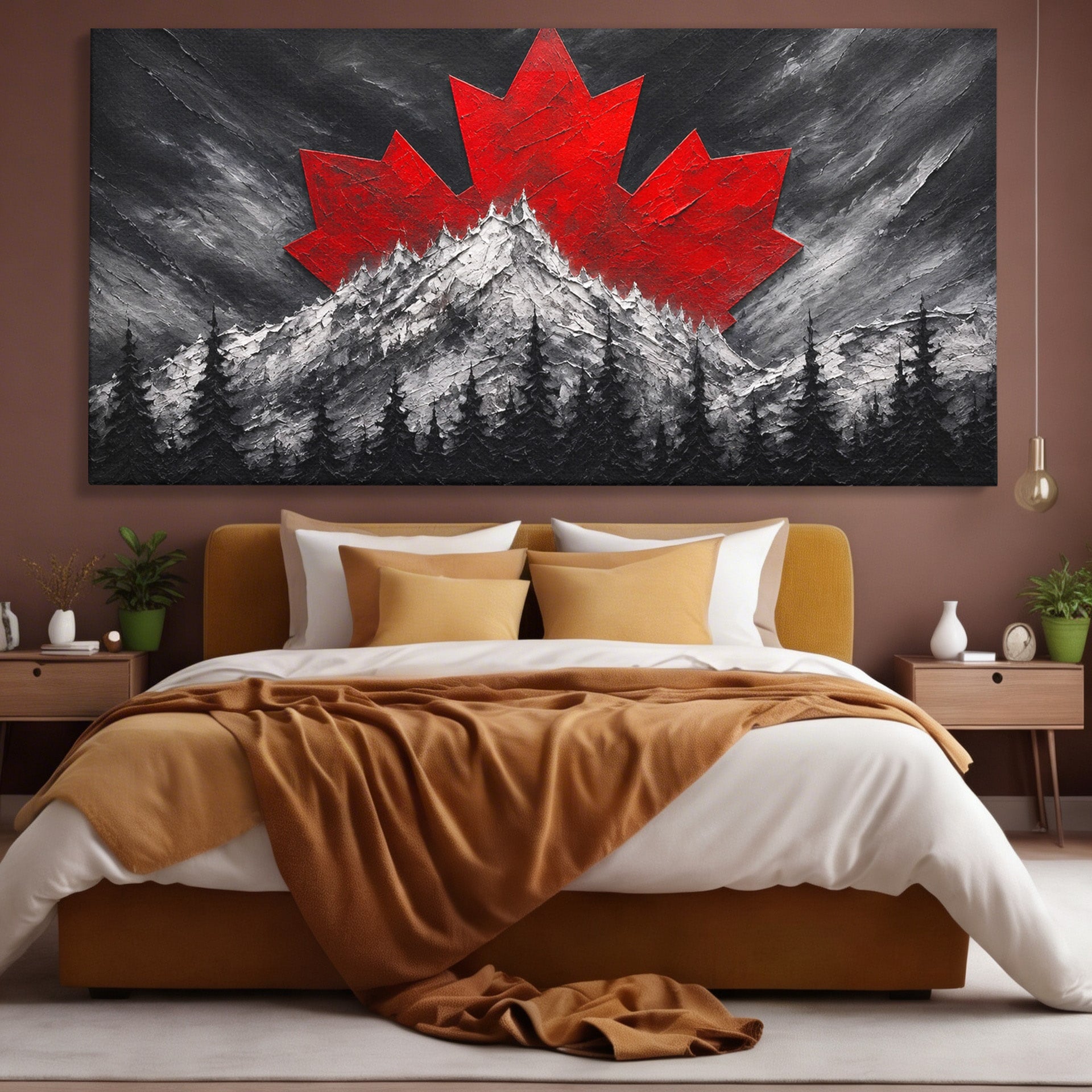 Tablou Canvas Premium LuxCanva® A1735, Frunza De Artar, Frunza, Munte, Padure, Peisaj, Canada, Living, Culori Vibrante