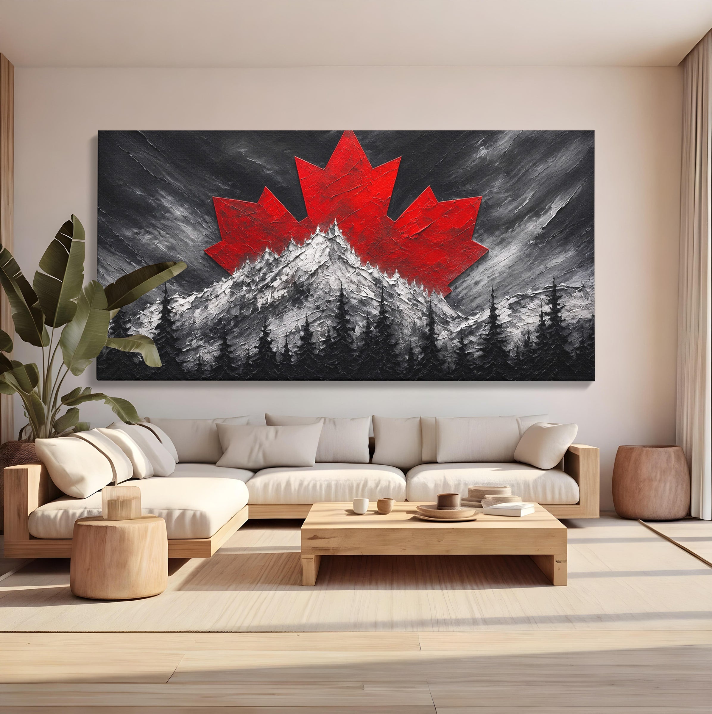 Tablou Canvas Premium LuxCanva® A1735, Frunza De Artar, Frunza, Munte, Padure, Peisaj, Canada, Living, Culori Vibrante