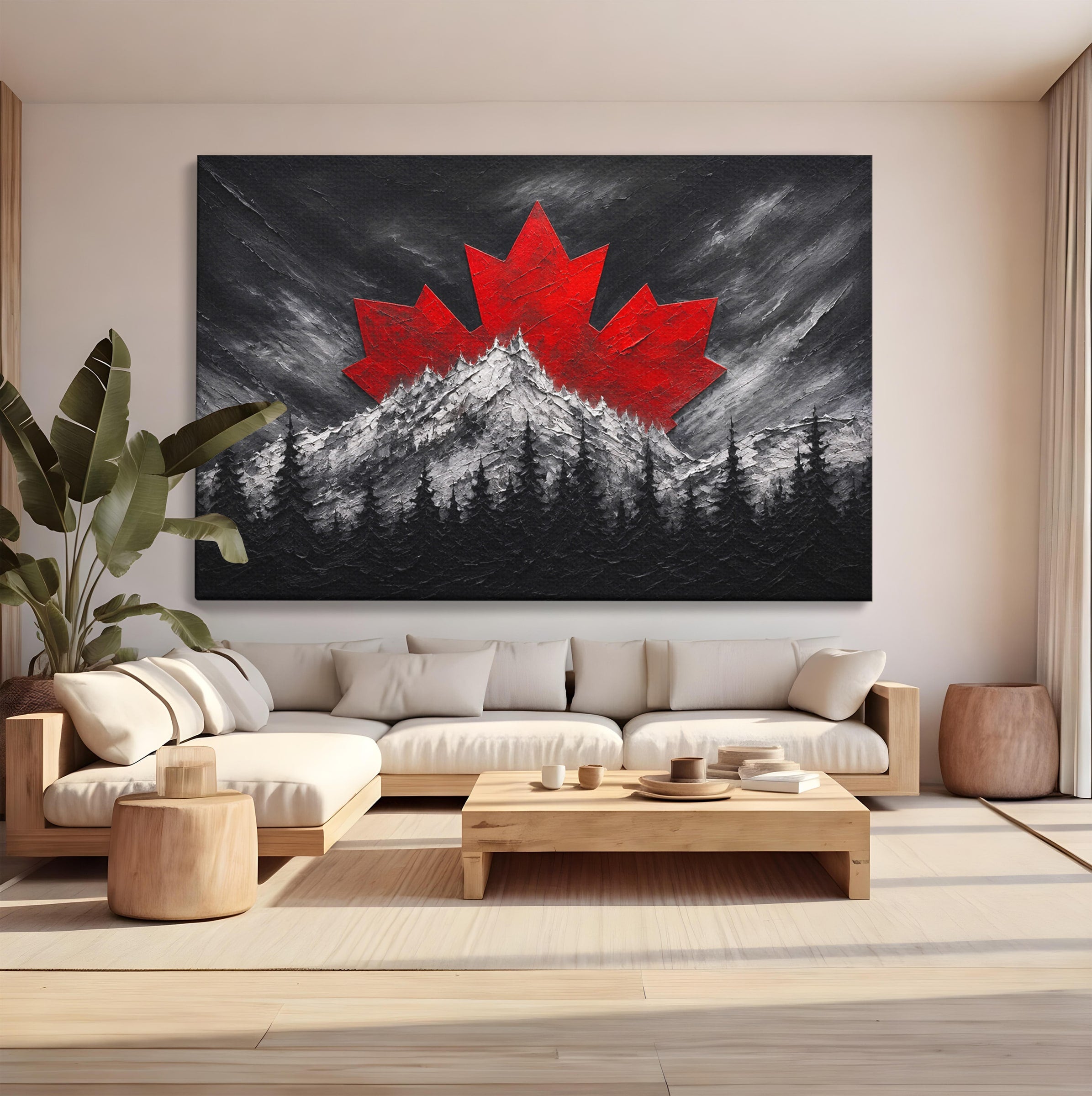 Tablou Canvas Premium LuxCanva® A1735, Frunza De Artar, Frunza, Munte, Padure, Peisaj, Canada, Living, Culori Vibrante