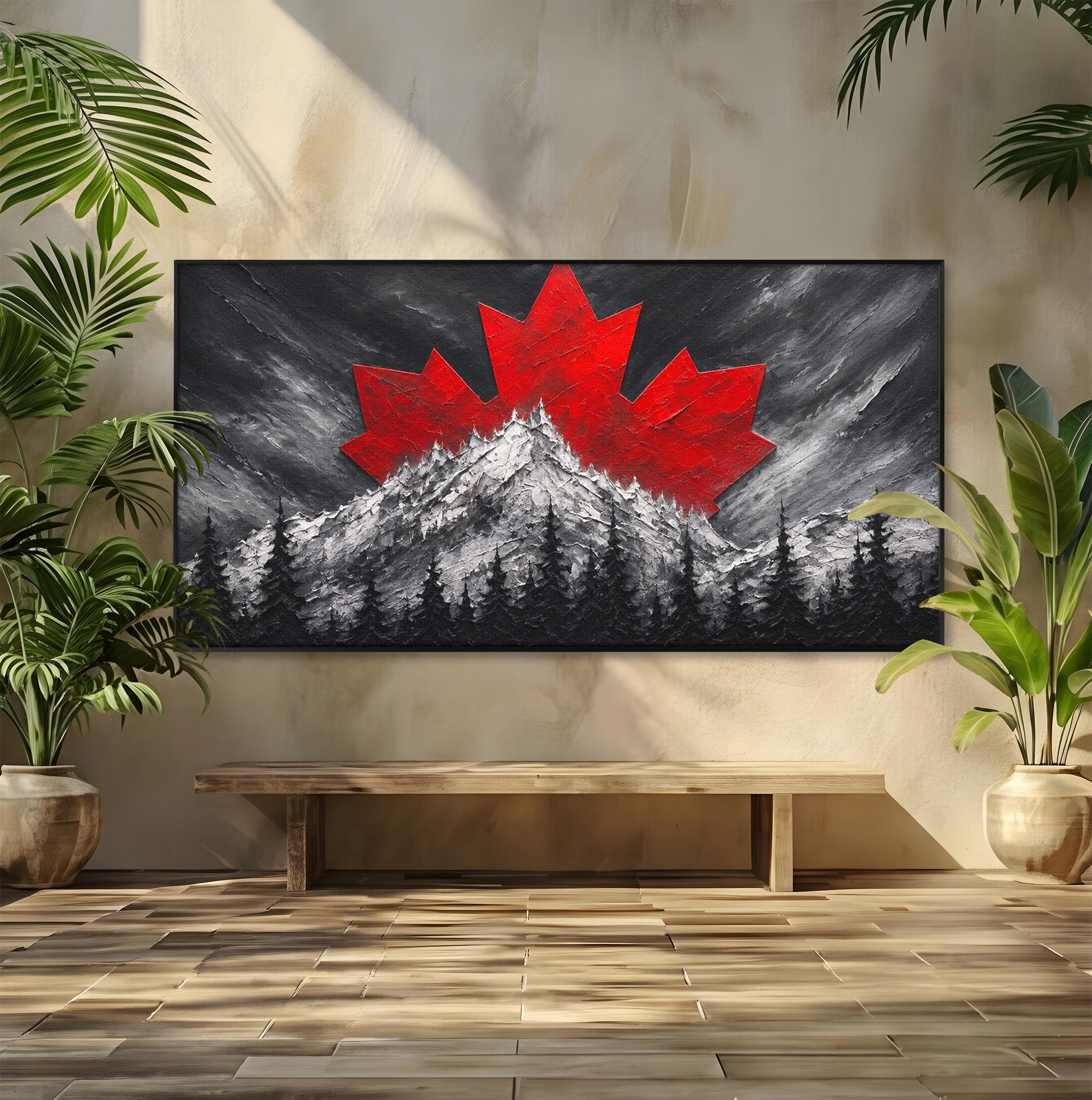Tablou Canvas Premium LuxCanva® A1735, Frunza De Artar, Frunza, Munte, Padure, Peisaj, Canada, Living, Culori Vibrante