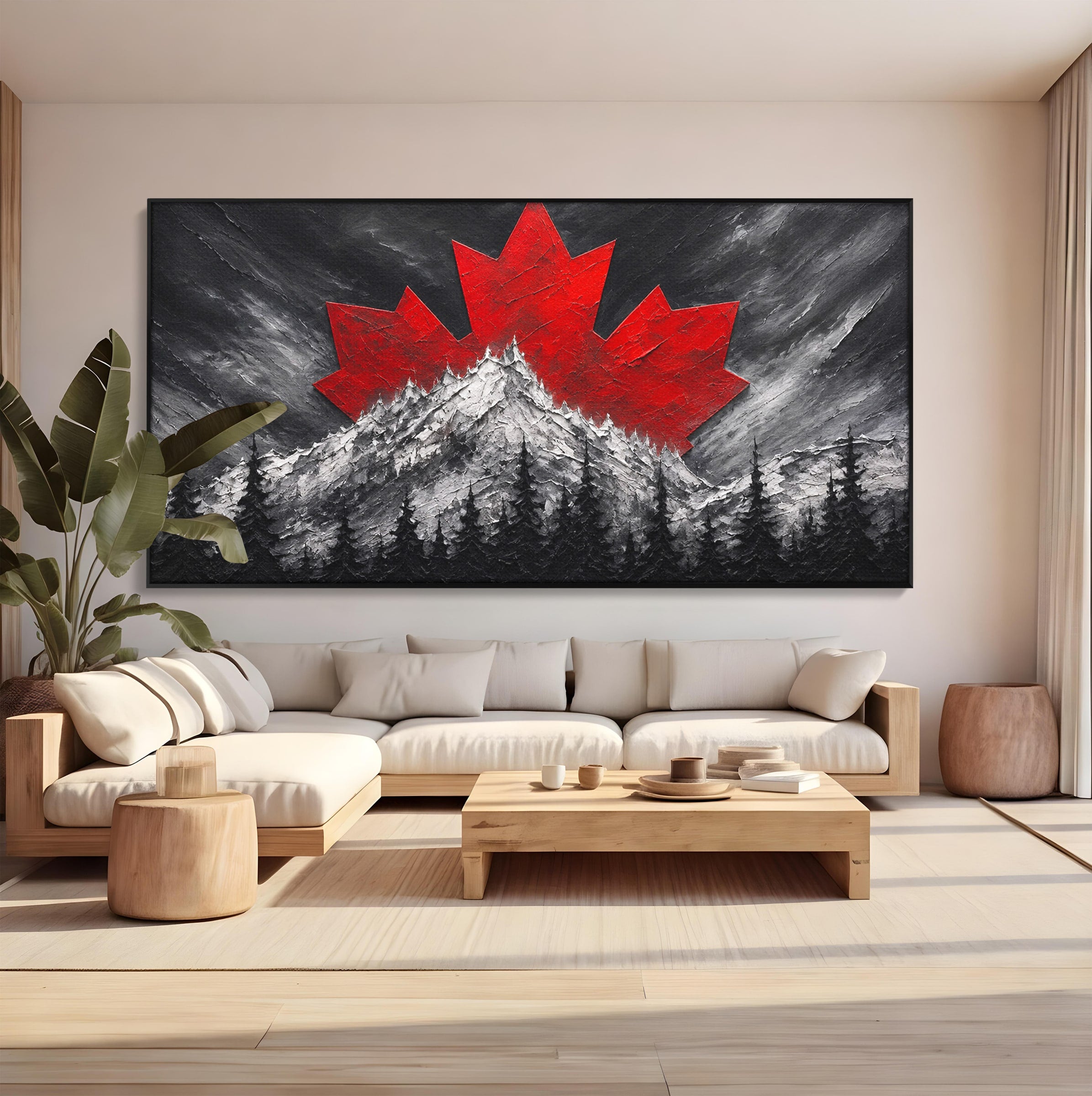 Tablou Canvas Premium LuxCanva® A1735, Frunza De Artar, Frunza, Munte, Padure, Peisaj, Canada, Living, Culori Vibrante