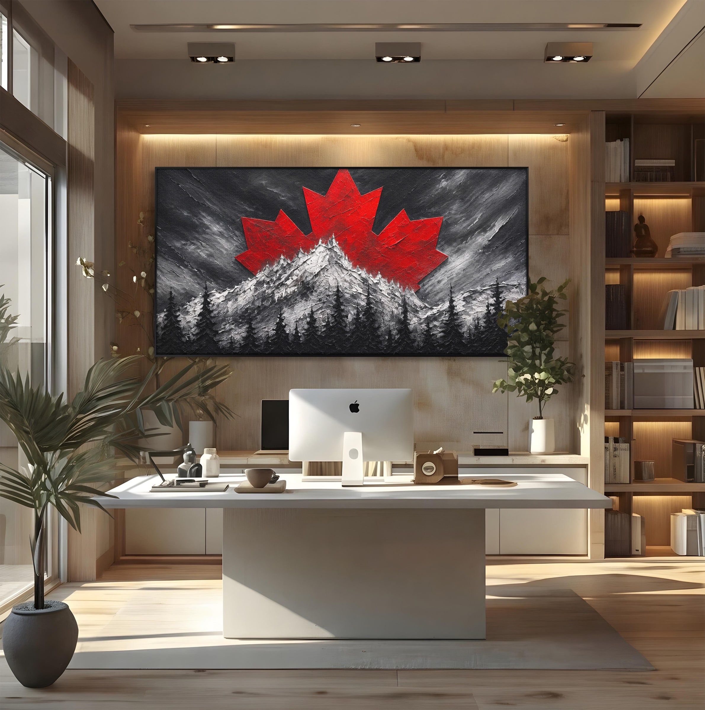 Tablou Canvas Premium LuxCanva® A1735, Frunza De Artar, Frunza, Munte, Padure, Peisaj, Canada, Living, Culori Vibrante