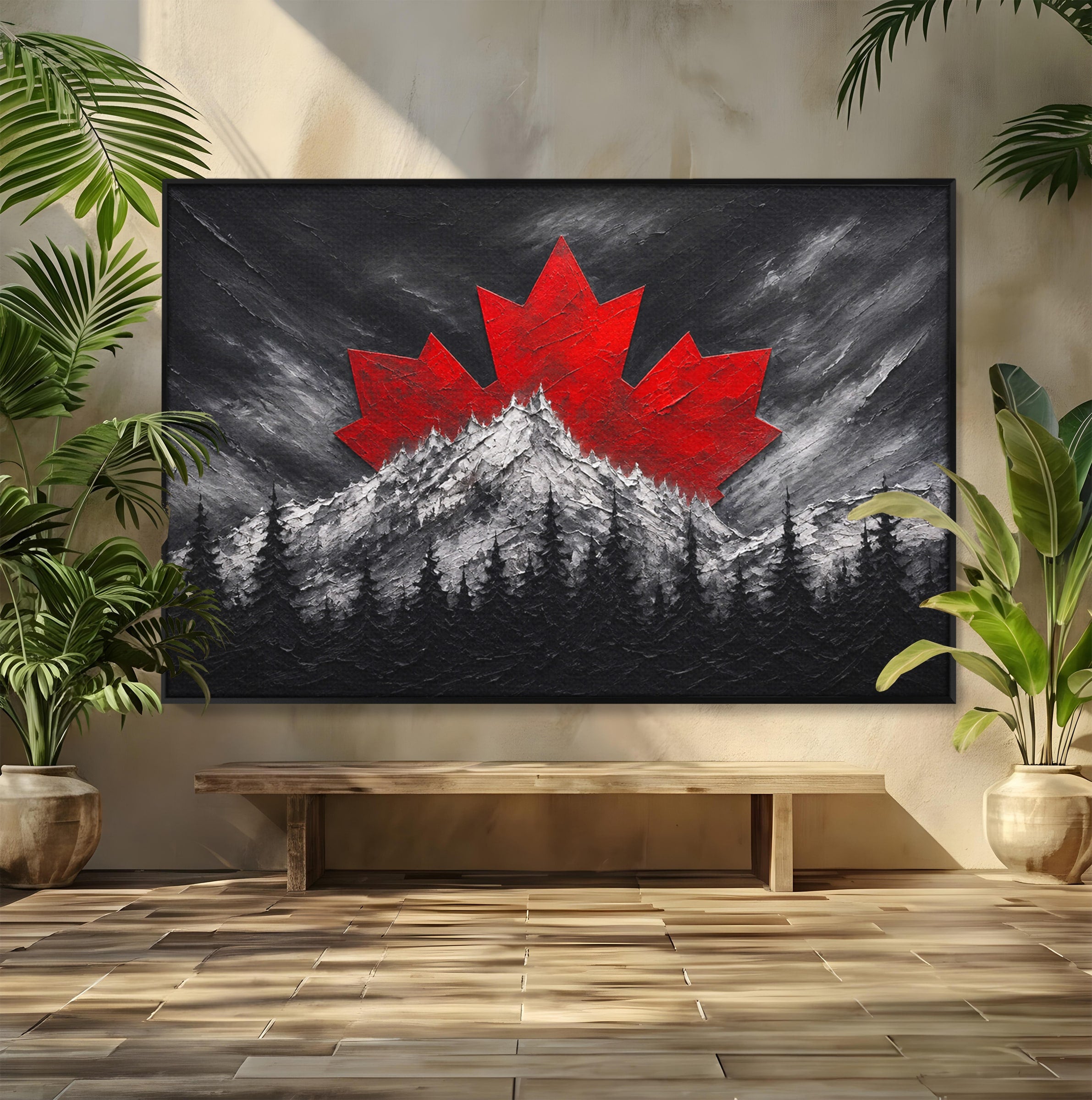 Tablou Canvas Premium LuxCanva® A1735, Frunza De Artar, Frunza, Munte, Padure, Peisaj, Canada, Living, Culori Vibrante