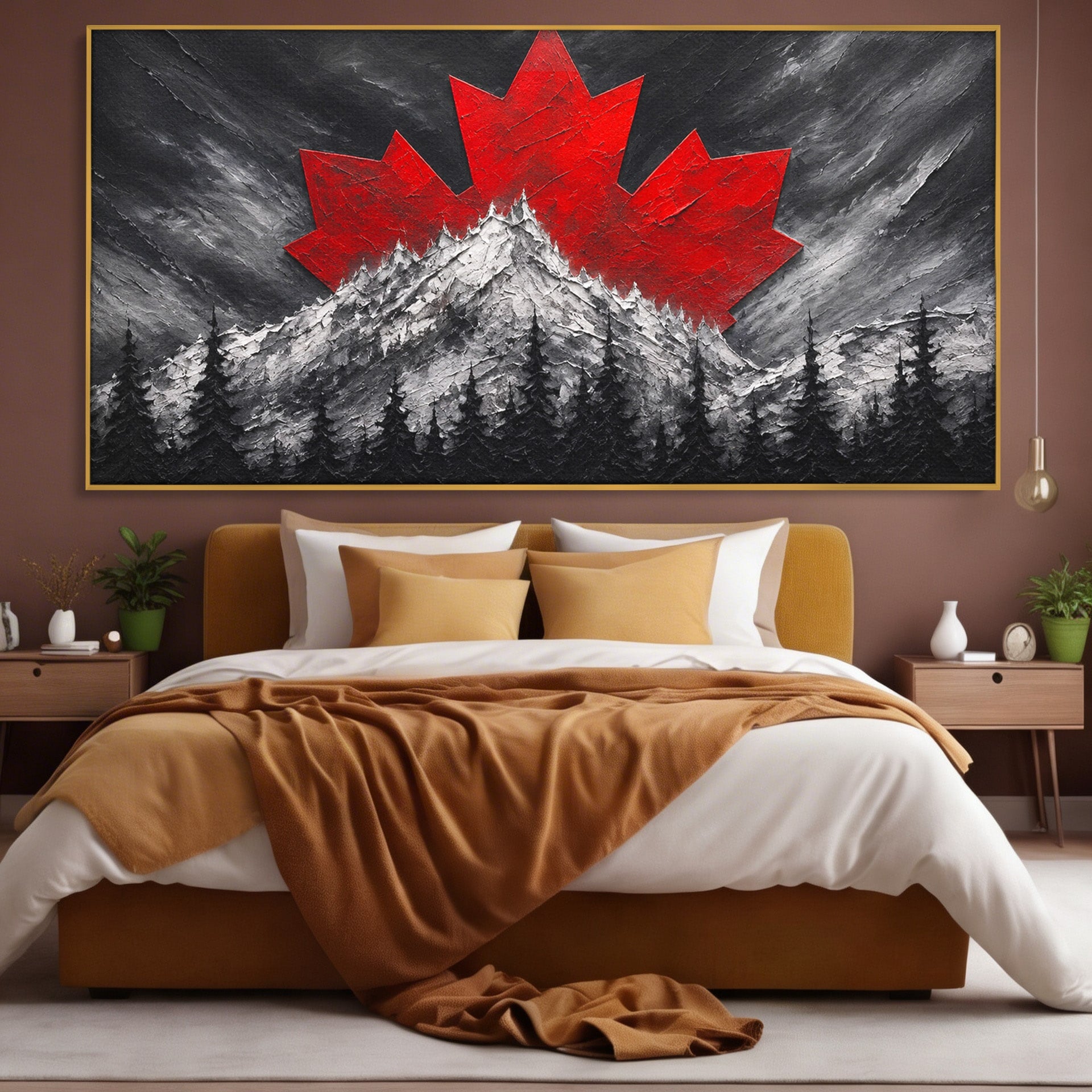 Tablou Canvas Premium LuxCanva® A1735, Frunza De Artar, Frunza, Munte, Padure, Peisaj, Canada, Living, Culori Vibrante
