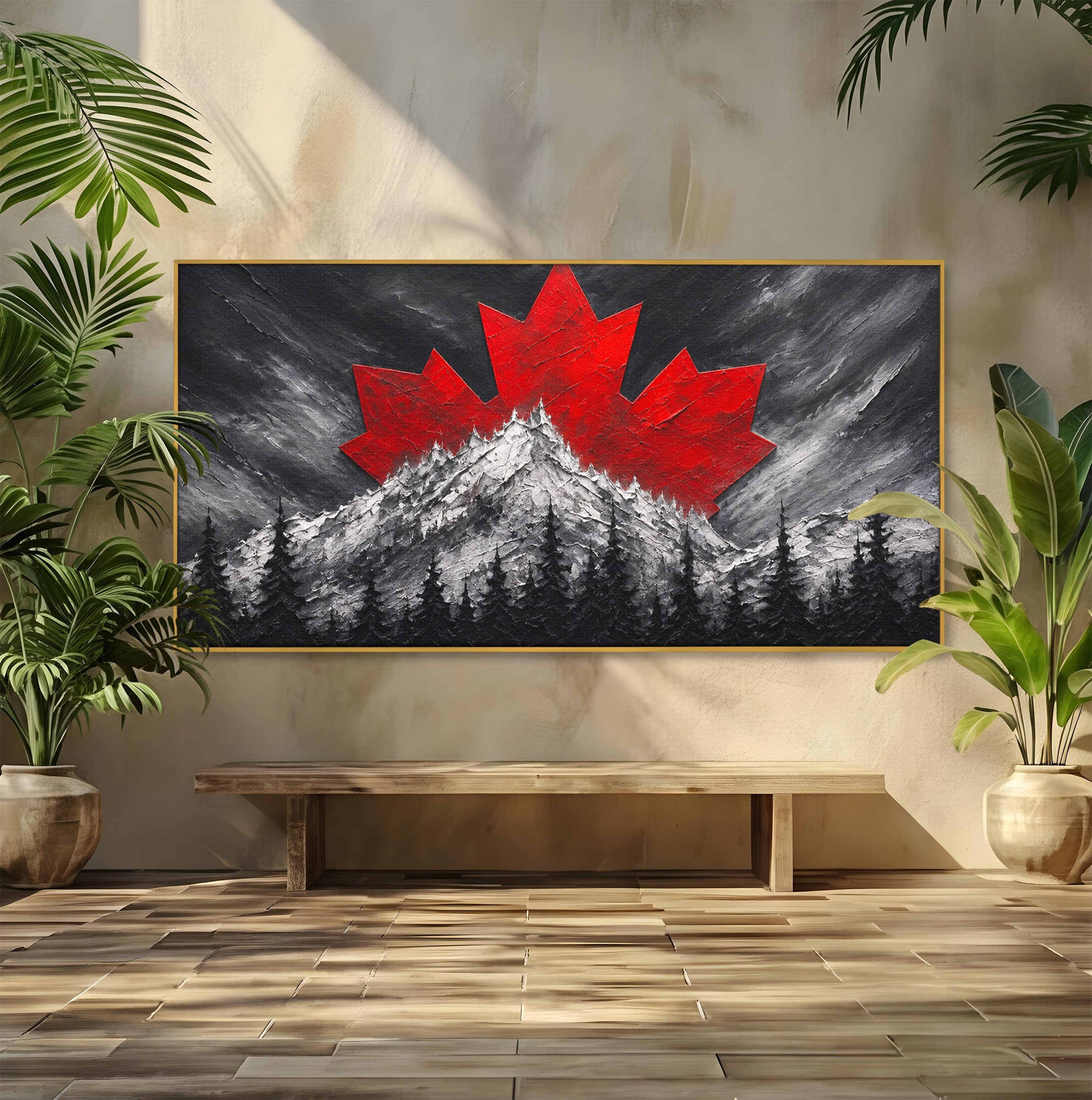 Tablou Canvas Premium LuxCanva® A1735, Frunza De Artar, Frunza, Munte, Padure, Peisaj, Canada, Living, Culori Vibrante