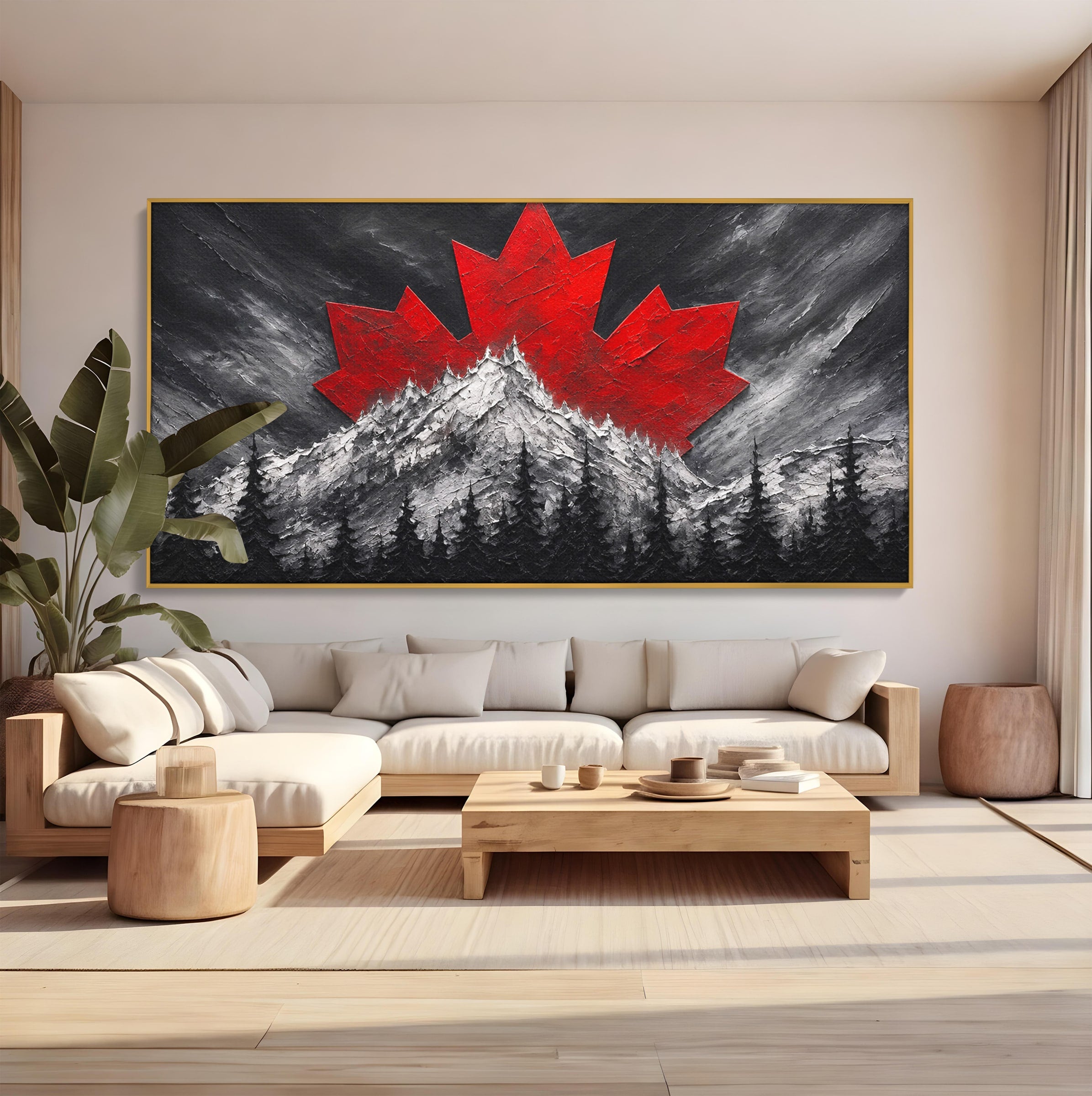 Tablou Canvas Premium LuxCanva® A1735, Frunza De Artar, Frunza, Munte, Padure, Peisaj, Canada, Living, Culori Vibrante