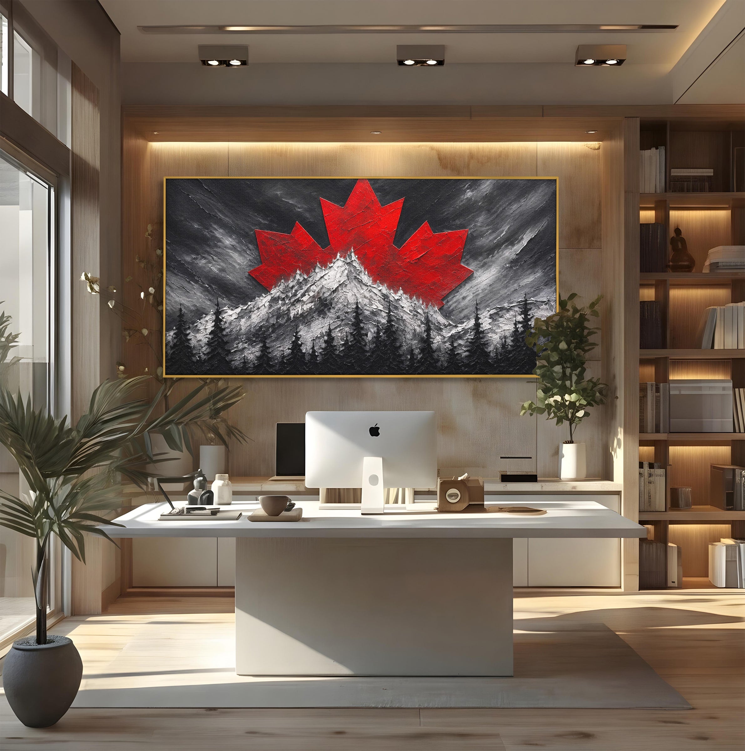 Tablou Canvas Premium LuxCanva® A1735, Frunza De Artar, Frunza, Munte, Padure, Peisaj, Canada, Living, Culori Vibrante