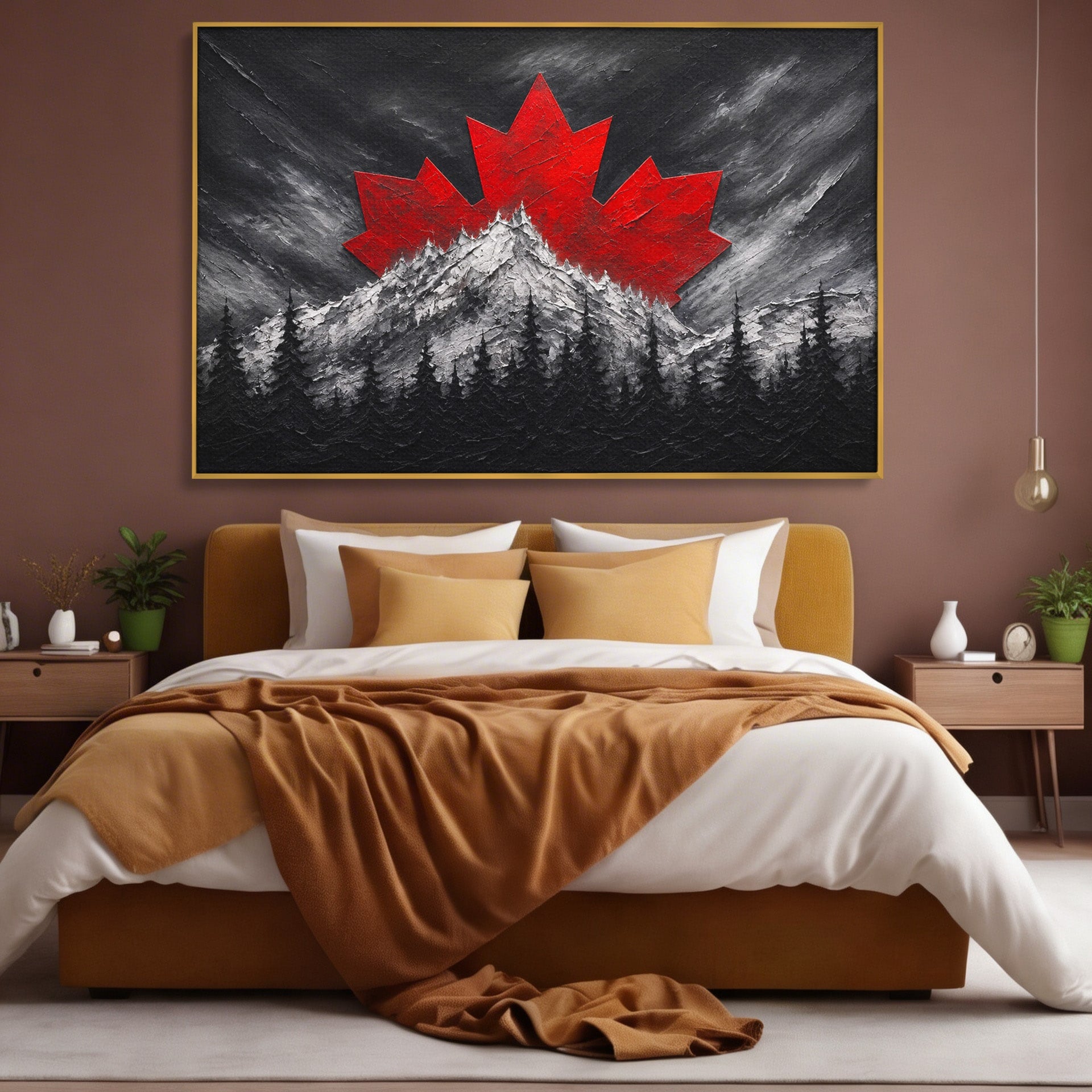 Tablou Canvas Premium LuxCanva® A1735, Frunza De Artar, Frunza, Munte, Padure, Peisaj, Canada, Living, Culori Vibrante