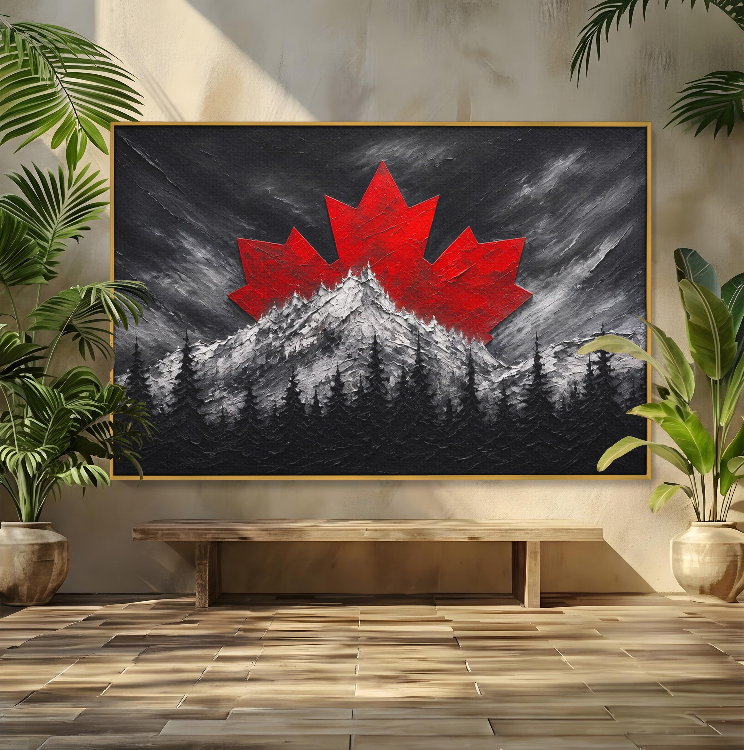 Tablou Canvas Premium LuxCanva® A1735, Frunza De Artar, Frunza, Munte, Padure, Peisaj, Canada, Living, Culori Vibrante