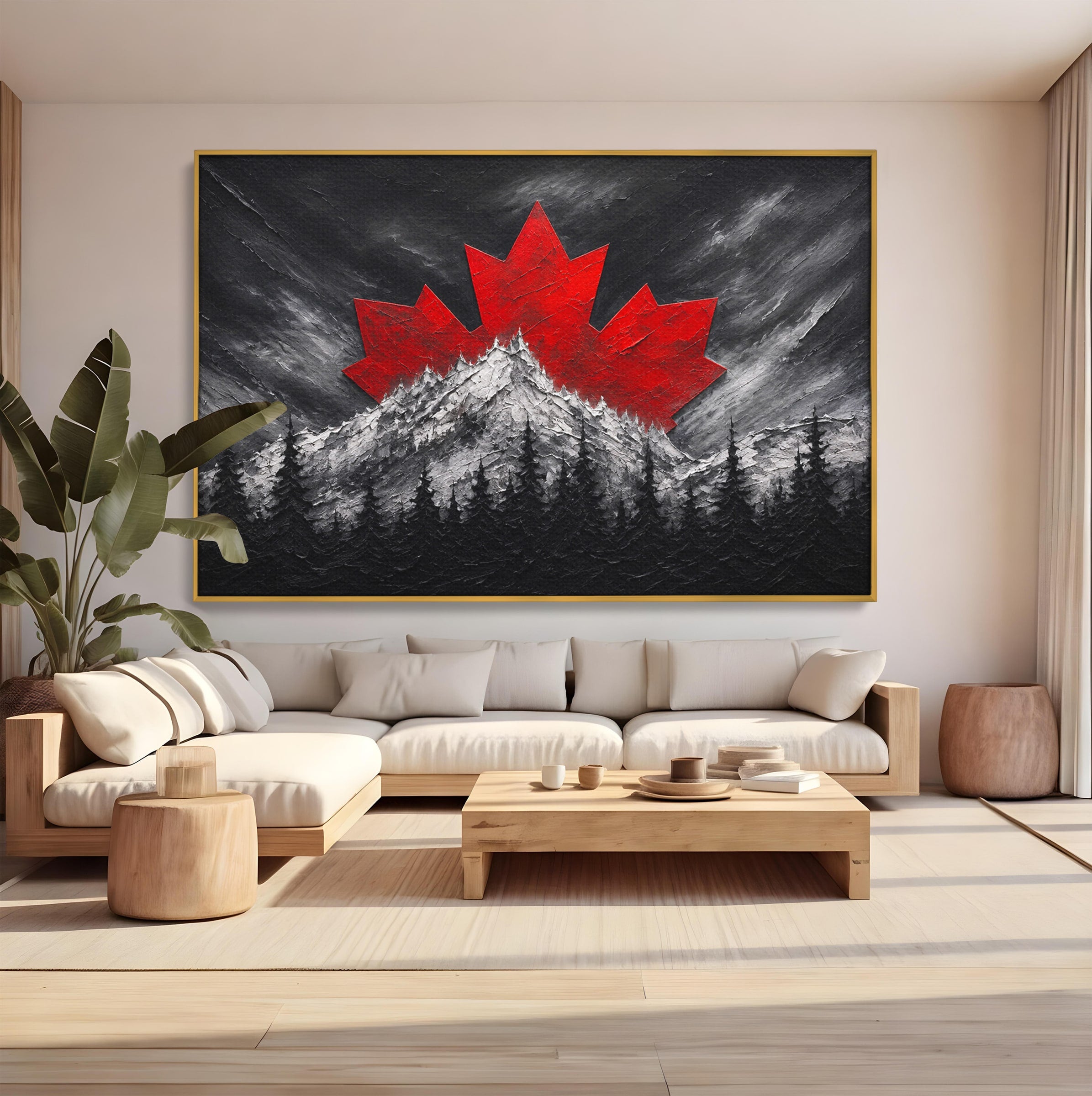 Tablou Canvas Premium LuxCanva® A1735, Frunza De Artar, Frunza, Munte, Padure, Peisaj, Canada, Living, Culori Vibrante