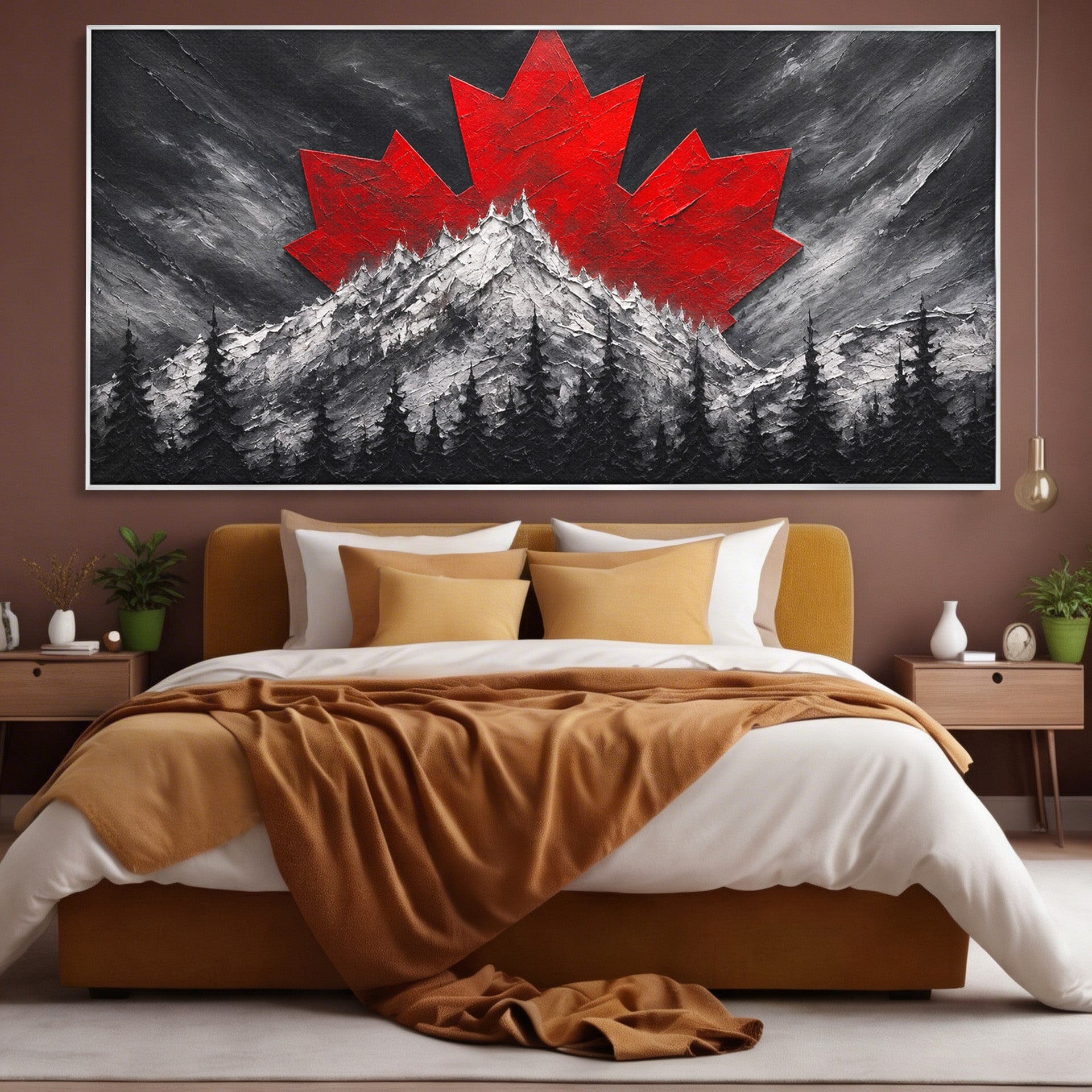 Tablou Canvas Premium LuxCanva® A1735, Frunza De Artar, Frunza, Munte, Padure, Peisaj, Canada, Living, Culori Vibrante