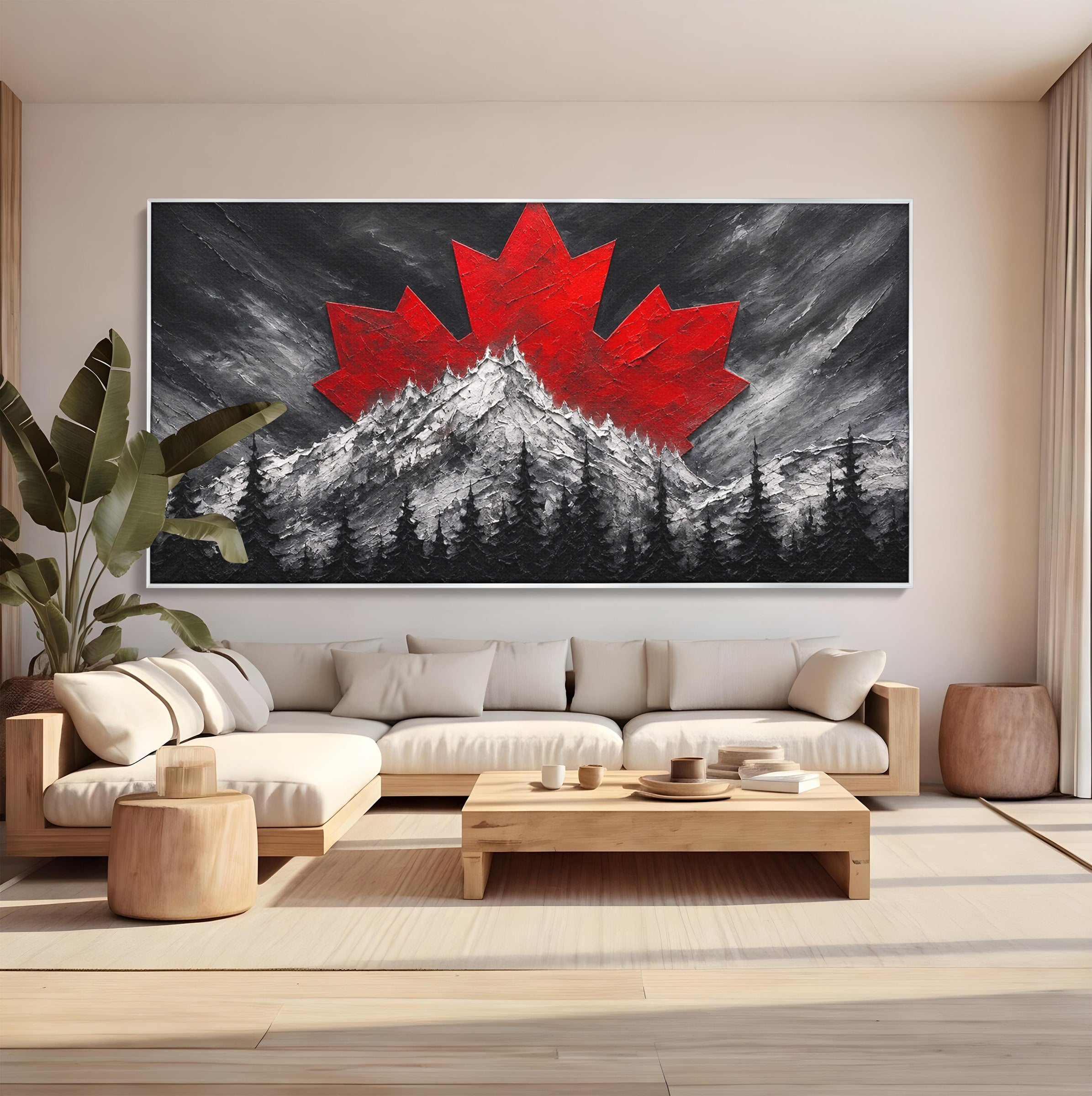 Tablou Canvas Premium LuxCanva® A1735, Frunza De Artar, Frunza, Munte, Padure, Peisaj, Canada, Living, Culori Vibrante