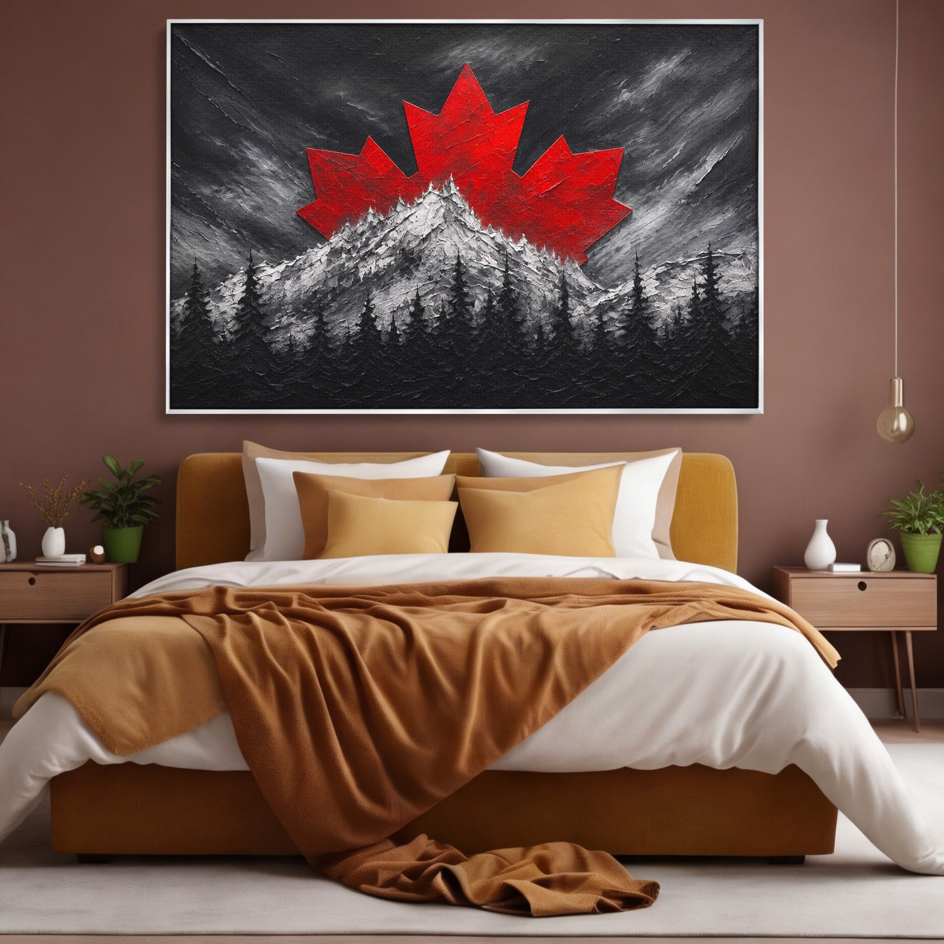 Tablou Canvas Premium LuxCanva® A1735, Frunza De Artar, Frunza, Munte, Padure, Peisaj, Canada, Living, Culori Vibrante