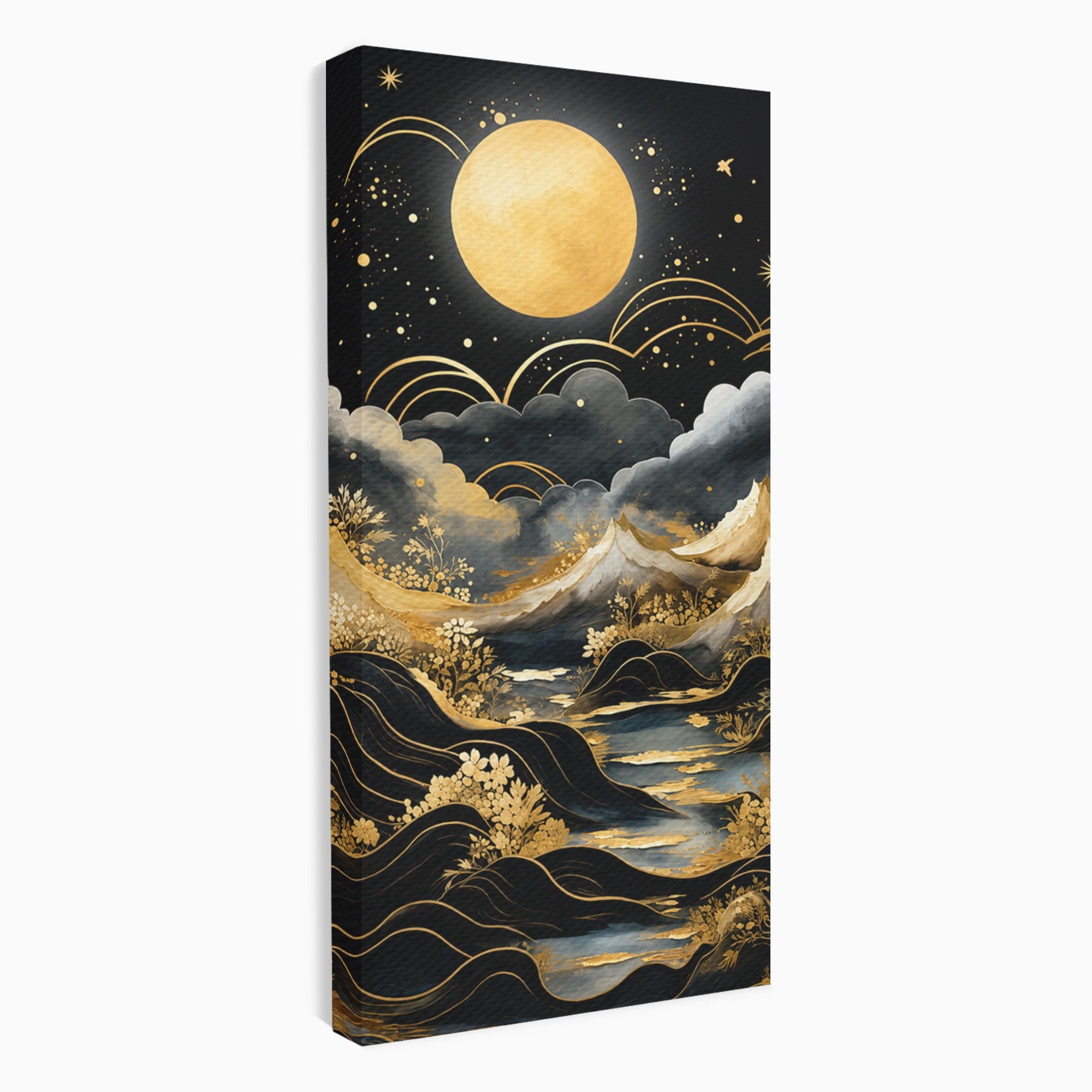 Tablou Canvas Premium LuxCanva® A1736, Luna Deasupra Muntilor, Luna, Munti, Peisaj, Noapte, Dormitor, Culori Vibrante