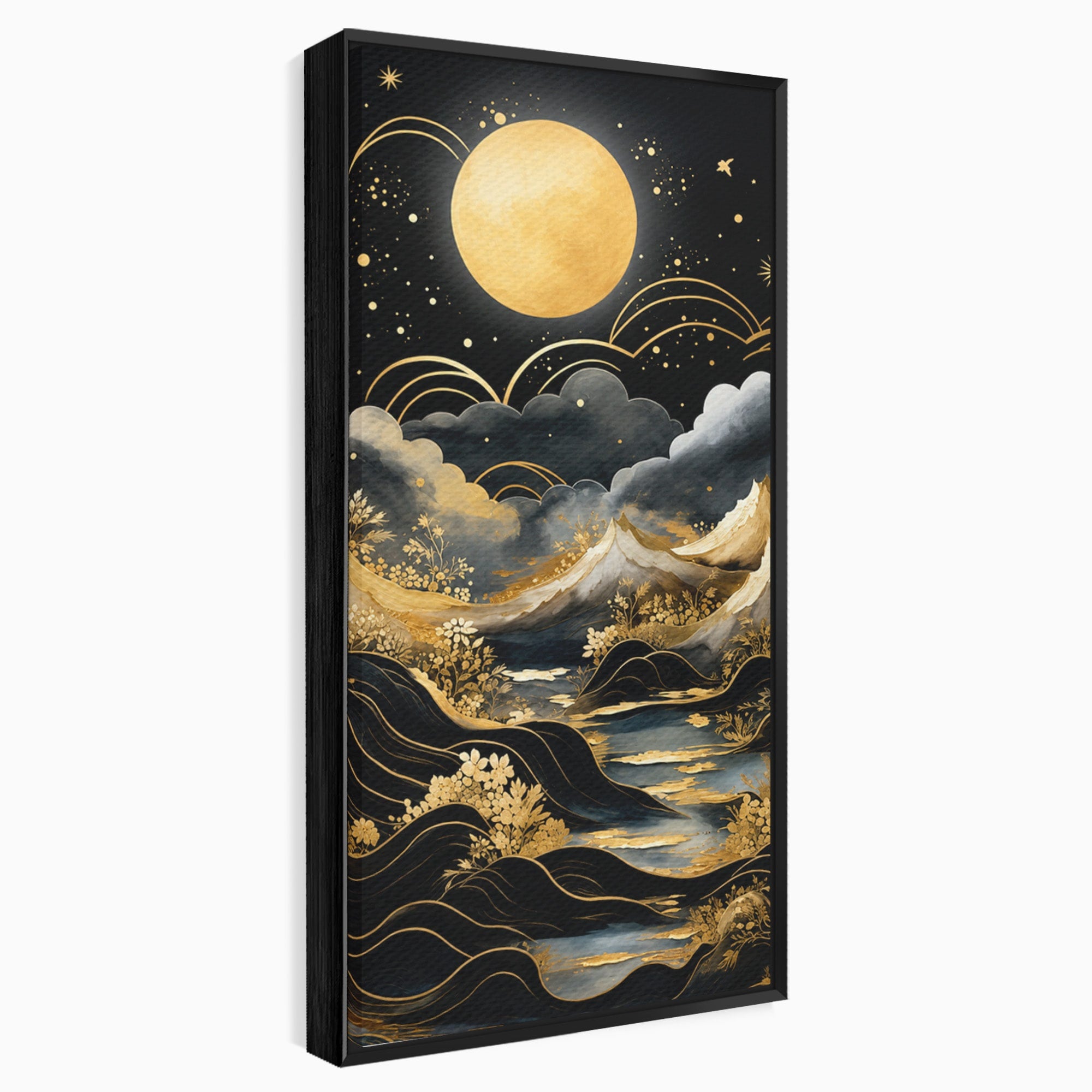 Tablou Canvas Premium LuxCanva® A1736, Luna Deasupra Muntilor, Luna, Munti, Peisaj, Noapte, Dormitor, Culori Vibrante