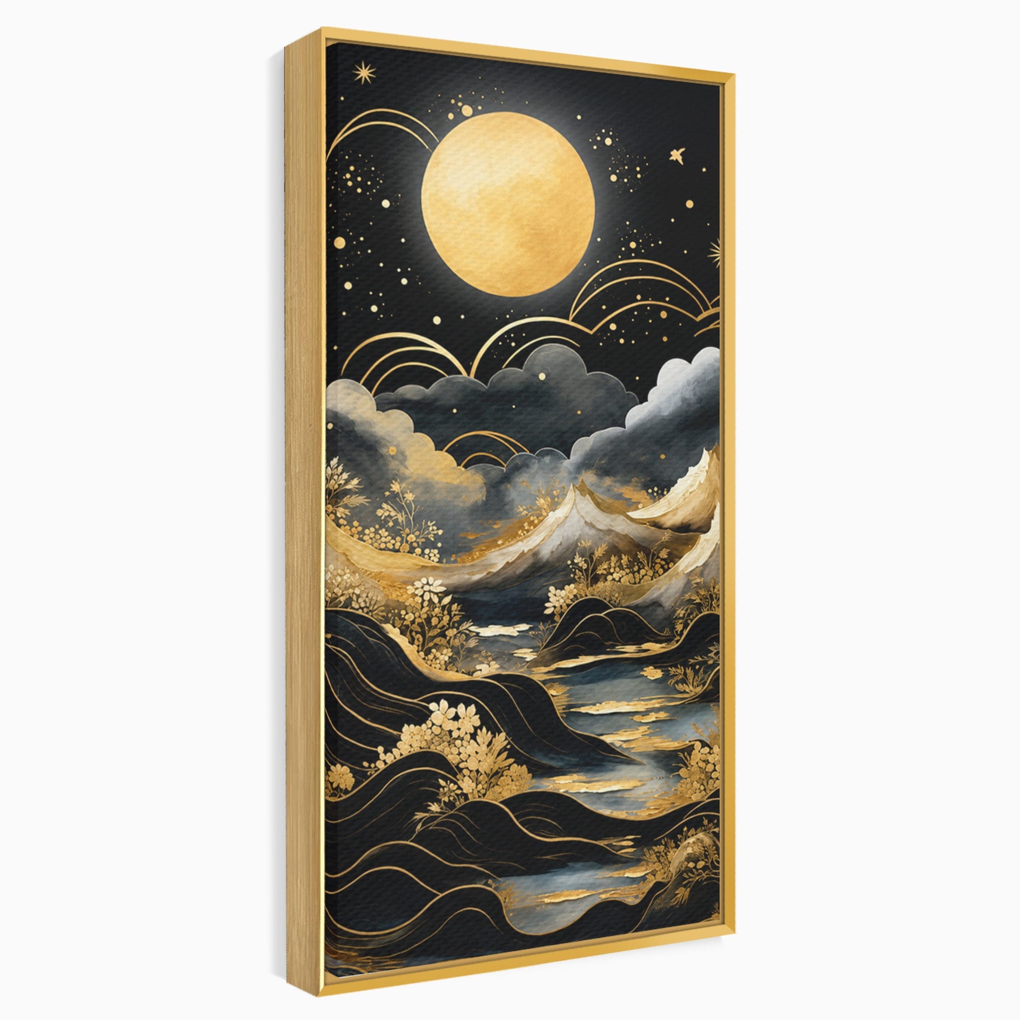 Tablou Canvas Premium LuxCanva® A1736, Luna Deasupra Muntilor, Luna, Munti, Peisaj, Noapte, Dormitor, Culori Vibrante