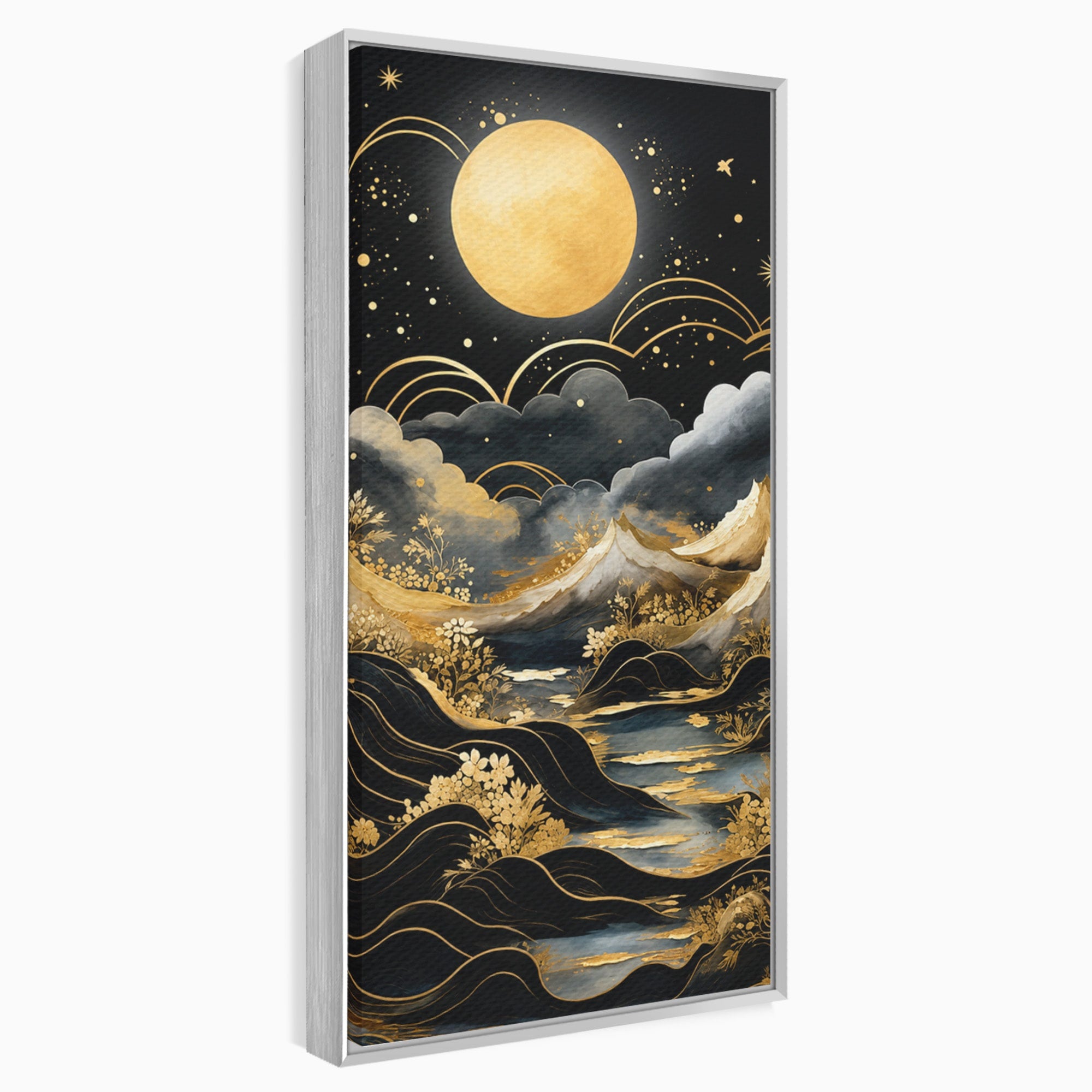 Tablou Canvas Premium LuxCanva® A1736, Luna Deasupra Muntilor, Luna, Munti, Peisaj, Noapte, Dormitor, Culori Vibrante