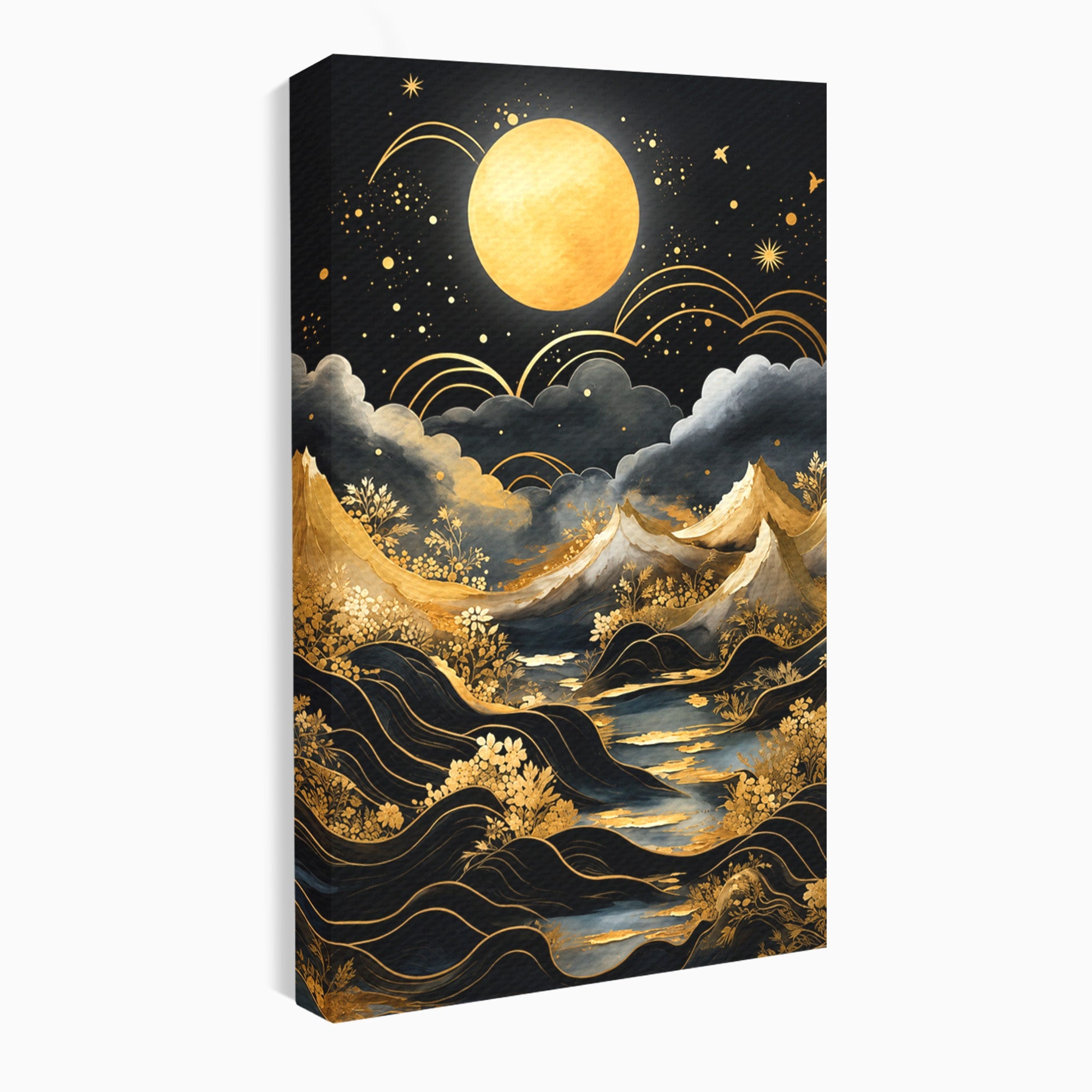 Tablou Canvas Premium LuxCanva® A1736, Luna Deasupra Muntilor, Luna, Munti, Peisaj, Noapte, Dormitor, Culori Vibrante