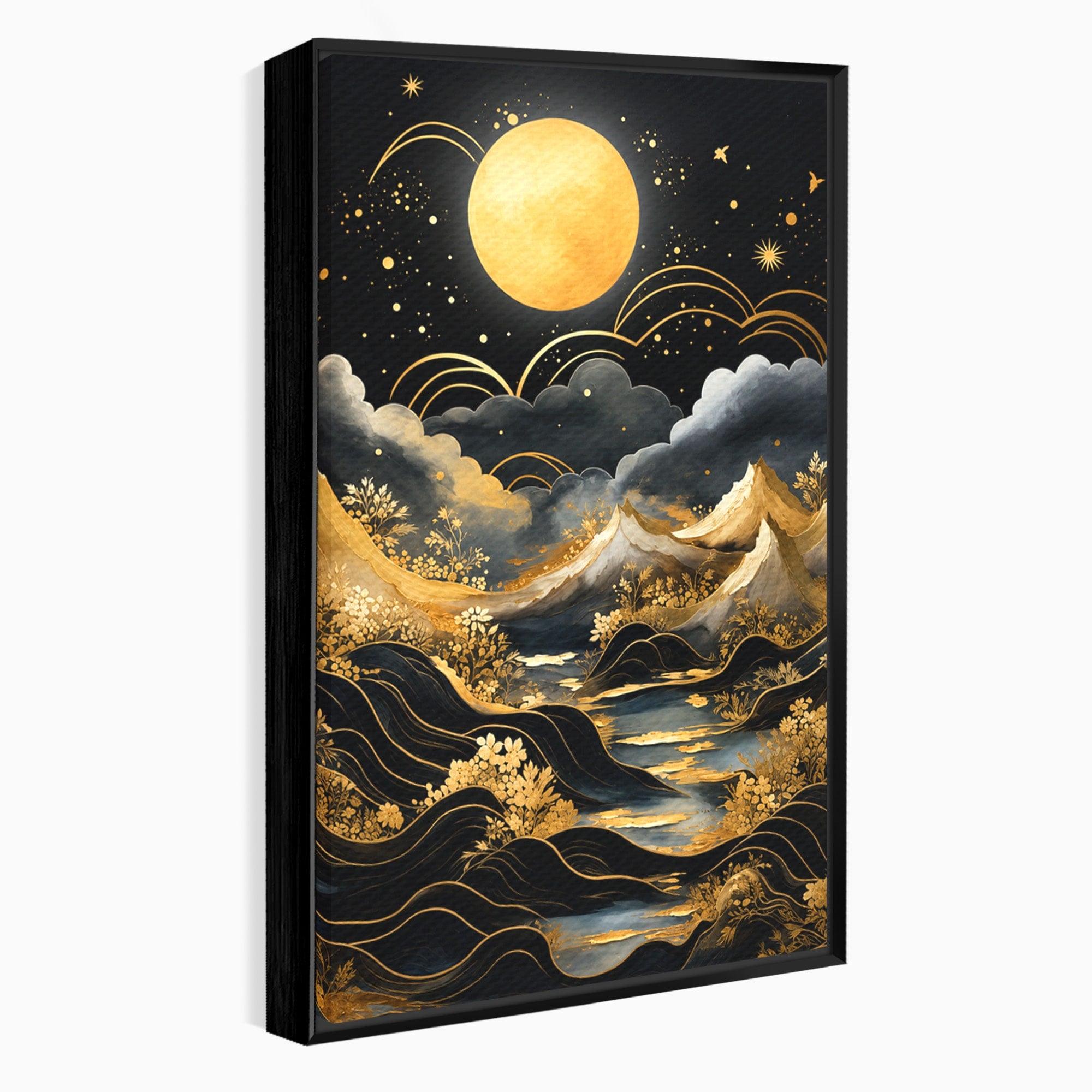 Tablou Canvas Premium LuxCanva® A1736, Luna Deasupra Muntilor, Luna, Munti, Peisaj, Noapte, Dormitor, Culori Vibrante