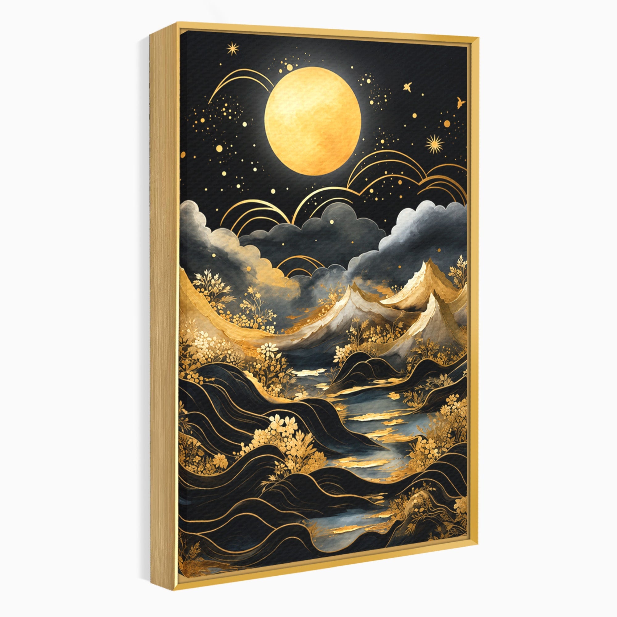 Tablou Canvas Premium LuxCanva® A1736, Luna Deasupra Muntilor, Luna, Munti, Peisaj, Noapte, Dormitor, Culori Vibrante
