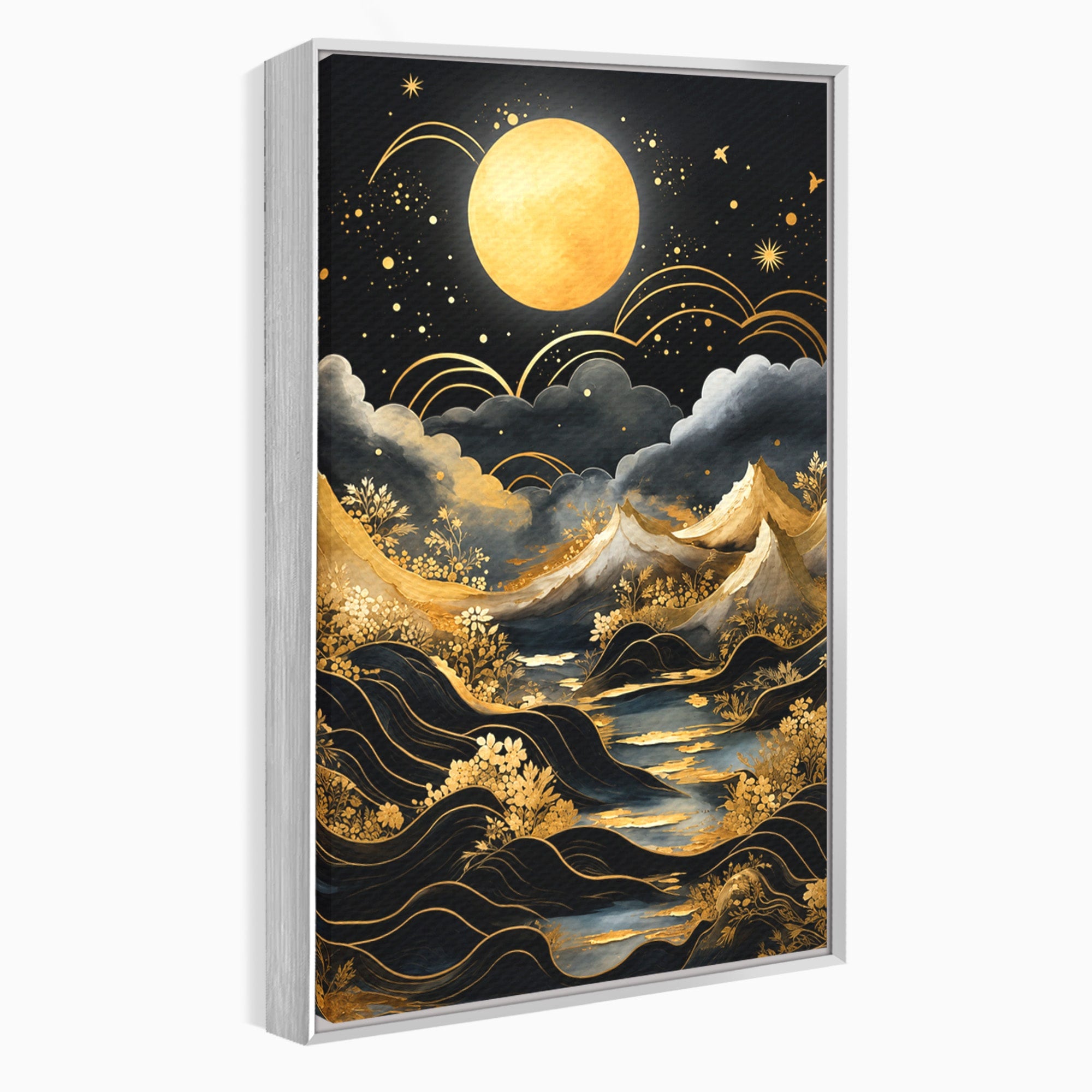 Tablou Canvas Premium LuxCanva® A1736, Luna Deasupra Muntilor, Luna, Munti, Peisaj, Noapte, Dormitor, Culori Vibrante